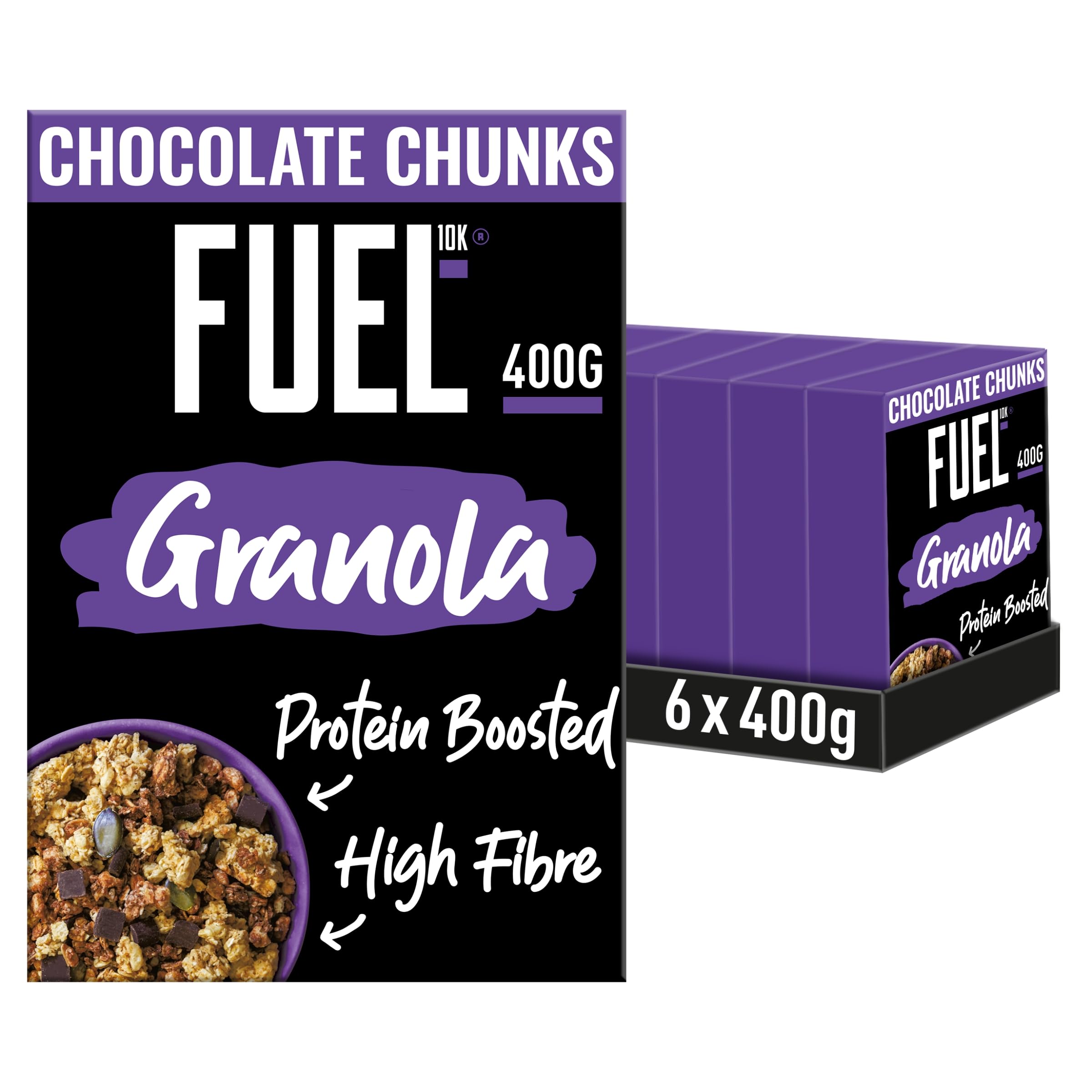 FUEL10K Chocolate Chunks Protein Granola Breakfast Cereal - High Protein, Chunky Granola with Dark Chocolate