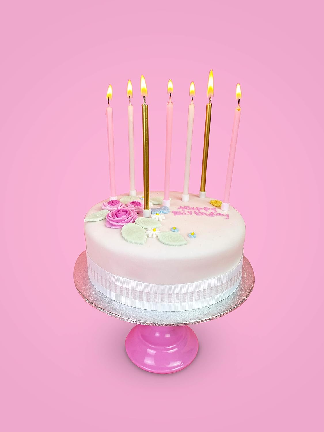 Talking Tables Pink, Gold & White Birthday Candles with Holders - 10cm Tall Party Candles 6