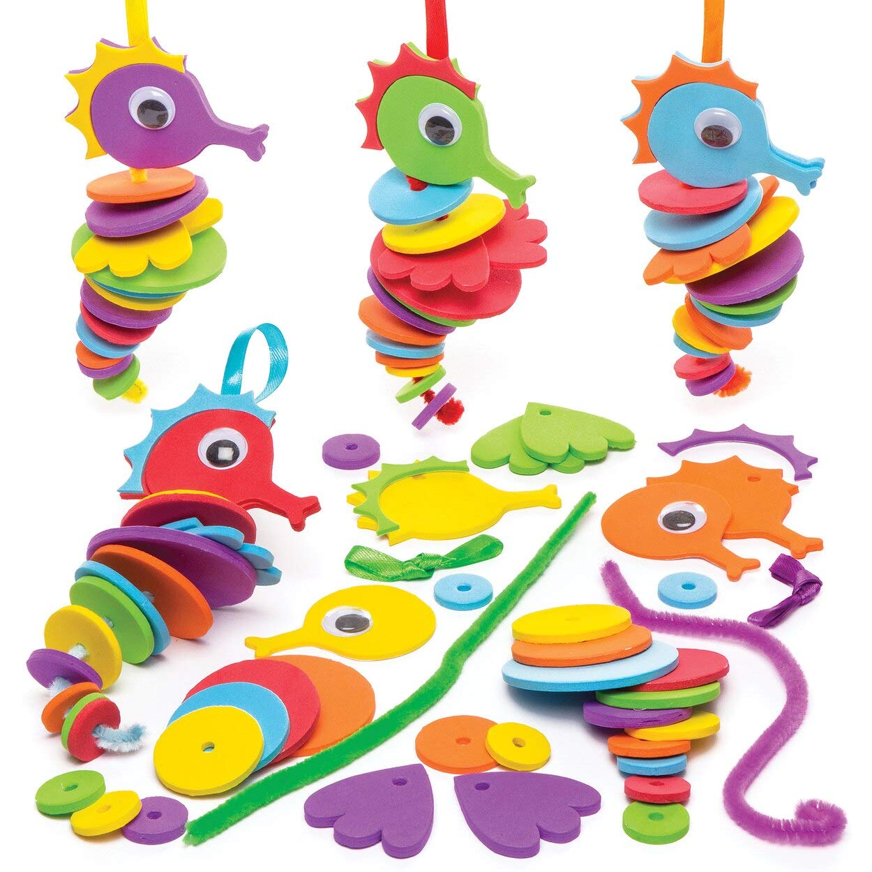 Baker Ross Seahorse Stacking Craft Kit - Mess-Free Fun for Kids | Pack of 6 | 13cm Finished Size