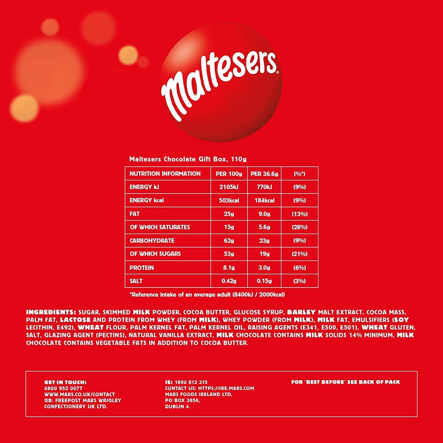 Maltesers Milk Chocolate & Honeycomb Gift Box of Chocolates 110g 8