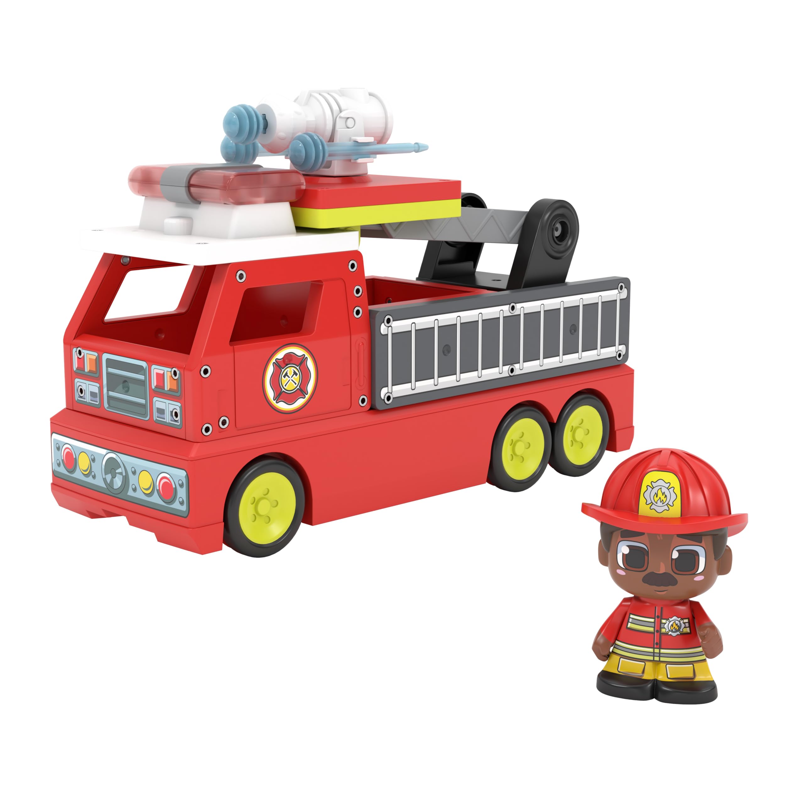 Tile Town Firetruck Magnetic Tiles Building Vehicle Playset with Lights & Sounds - 18-Piece STEM Set for Ages 3+ 5
