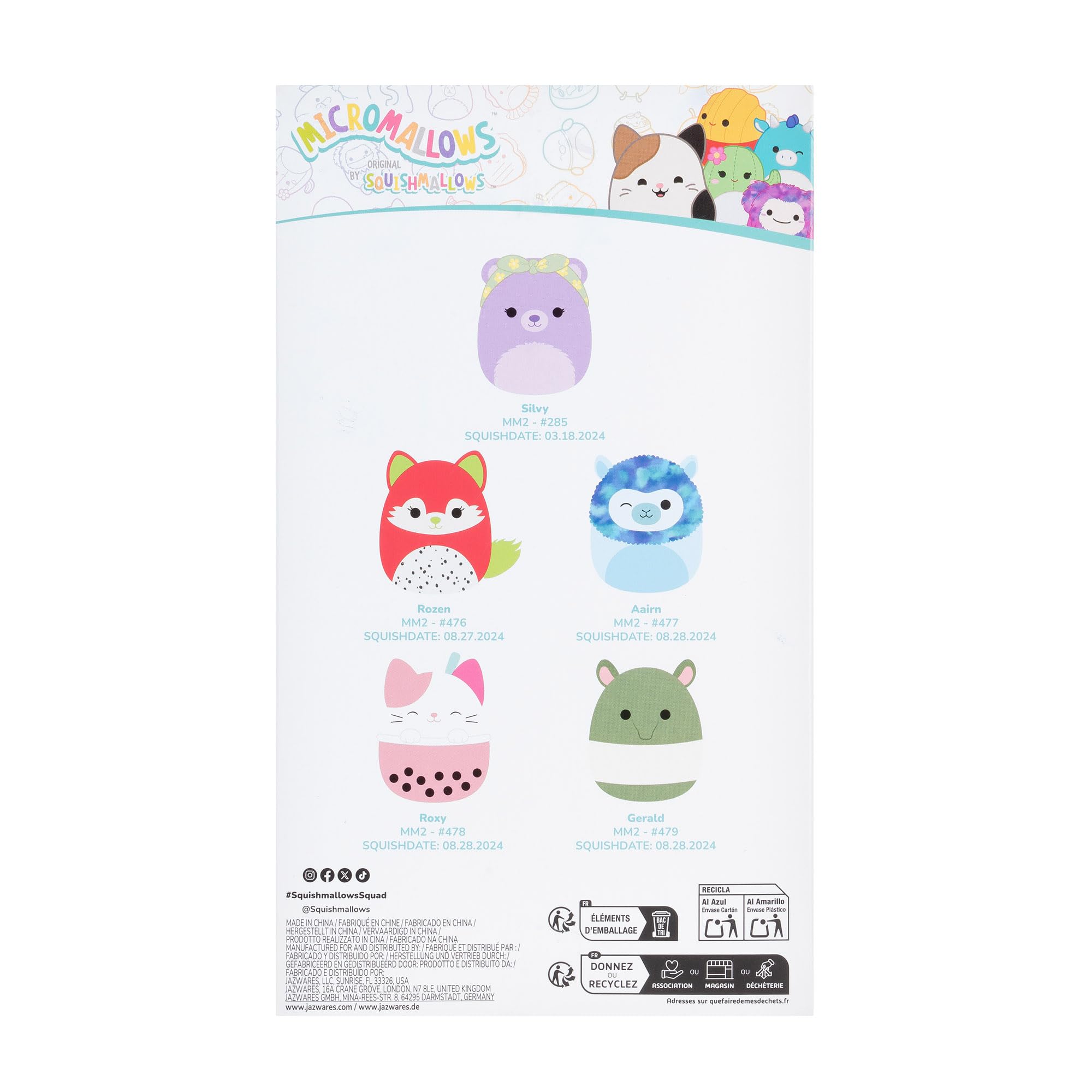 Squishmallows Micromallows 5-Pack Plush - Lavender Bear, Dragonfruit Fox, Calico Cat, Tapir, Alpaca 7