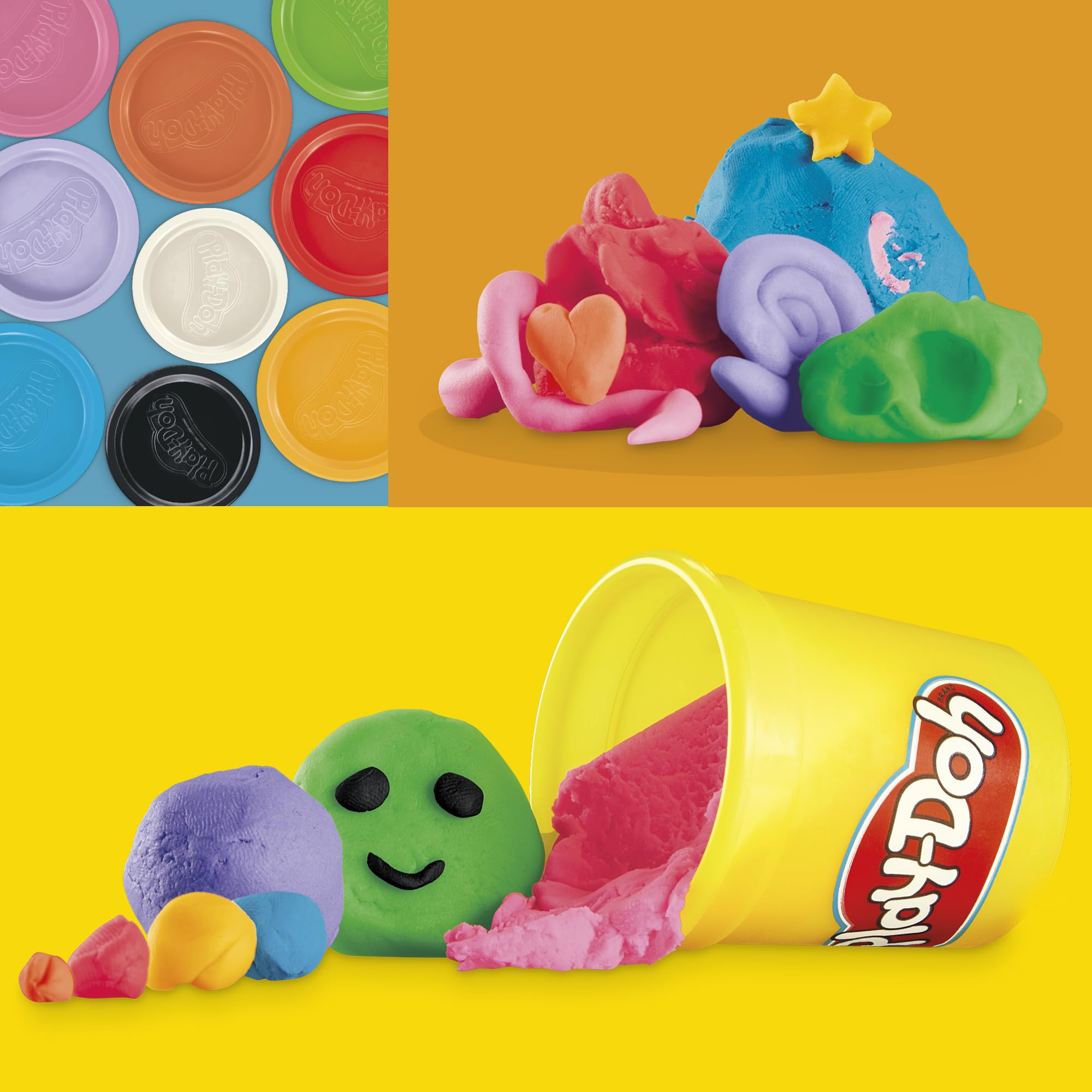 Play-Doh Favorite Colors 9-Pack Set with 7 Large & 2 Small Cans – Red, Orange, Yellow, Green, Blue, Purple, Pink, Black, White 8