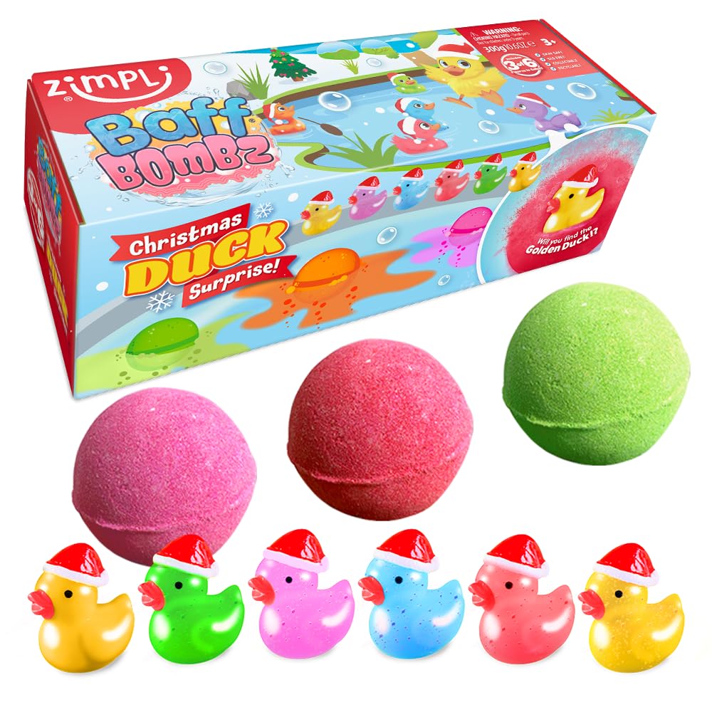 ZIMPLI 3 Pack Xmas Duck Surprise Bath Bombs | Cranberry Orange Scent | Collect 1 of 6 Ducks