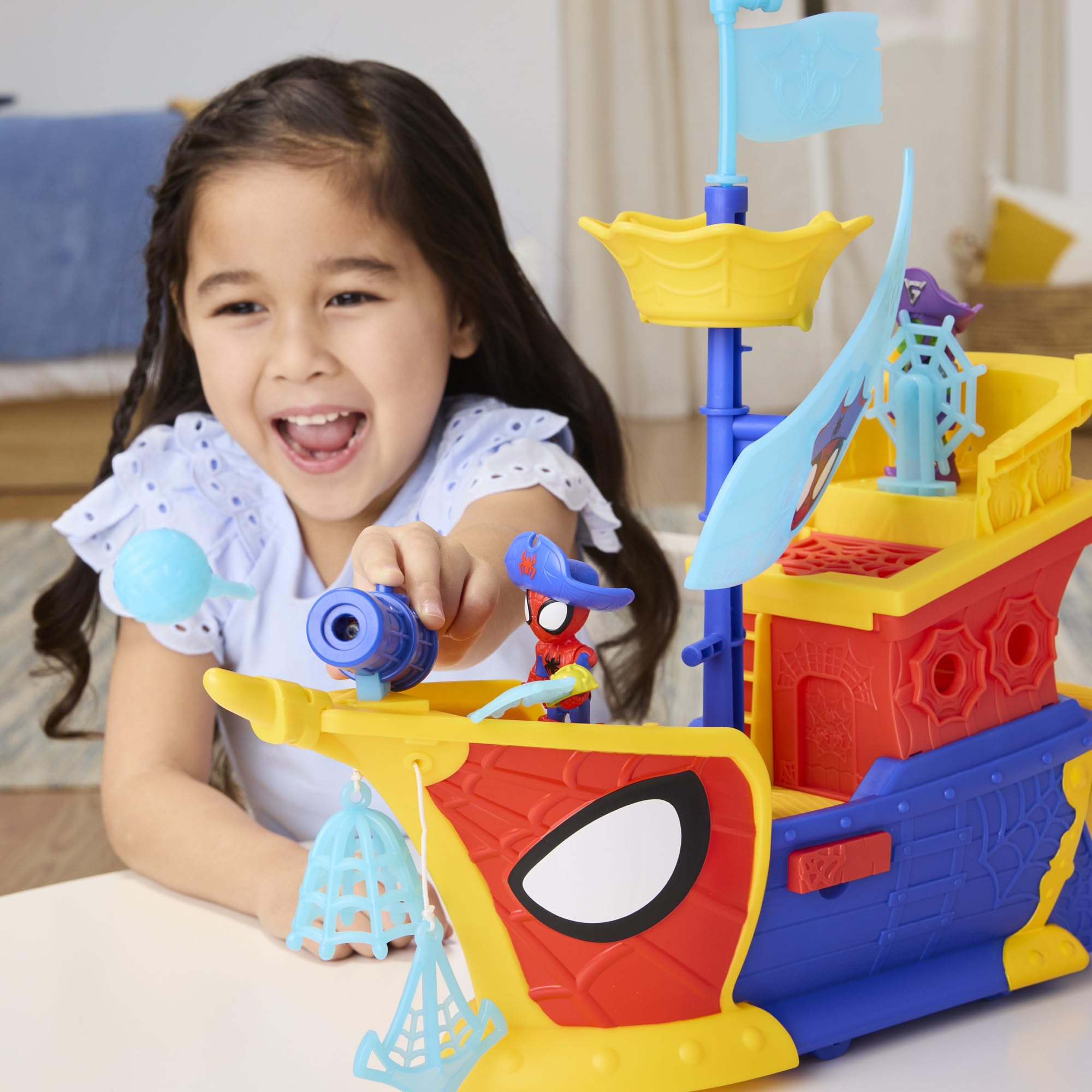 Spidey and His Amazing Friends Water-Webs Webs Ahoy Bubble Pirate Ship Playset - 43 cm with Real Bubble Maker, Spidey & Green Goblin Figures, Ages 3+ 3