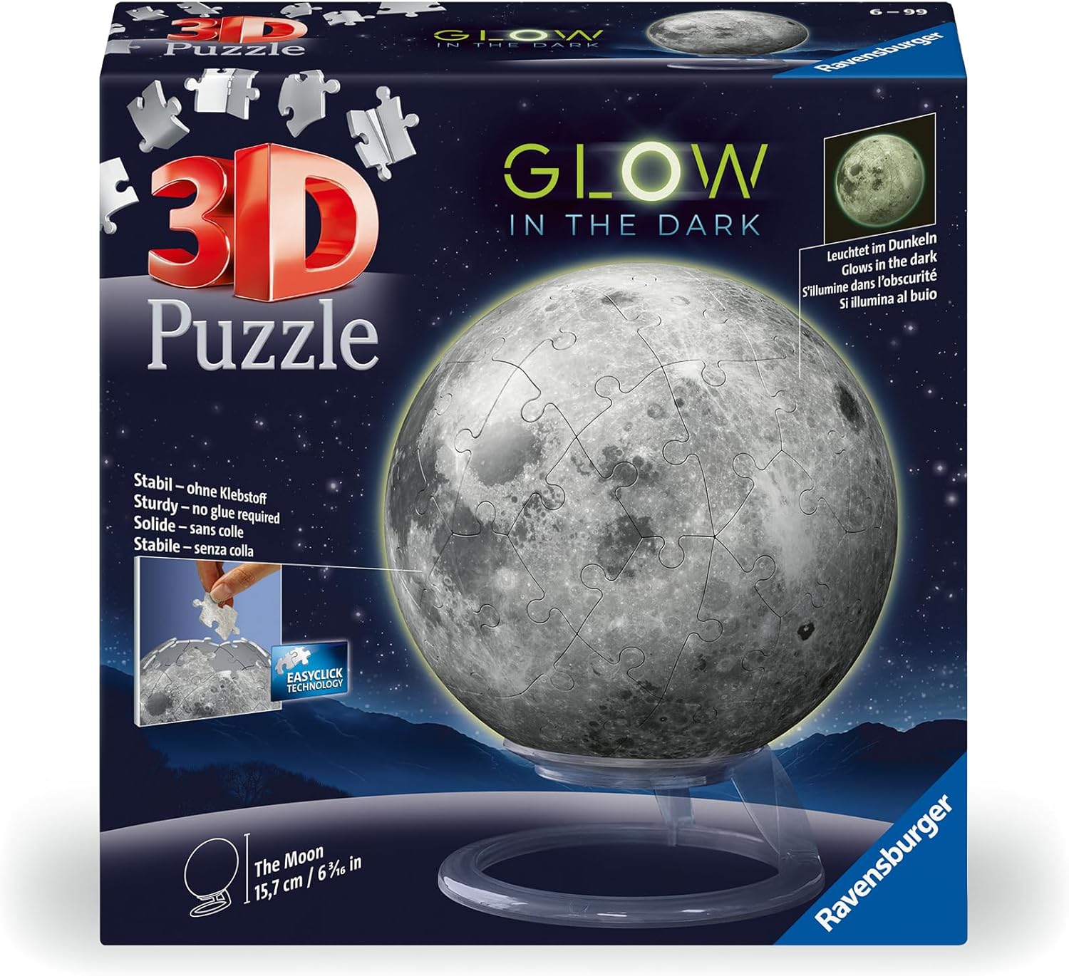 Ravensburger Glow in the Dark Moon 3D Puzzle - 72-Piece Educational Toy for Ages 6+ 3