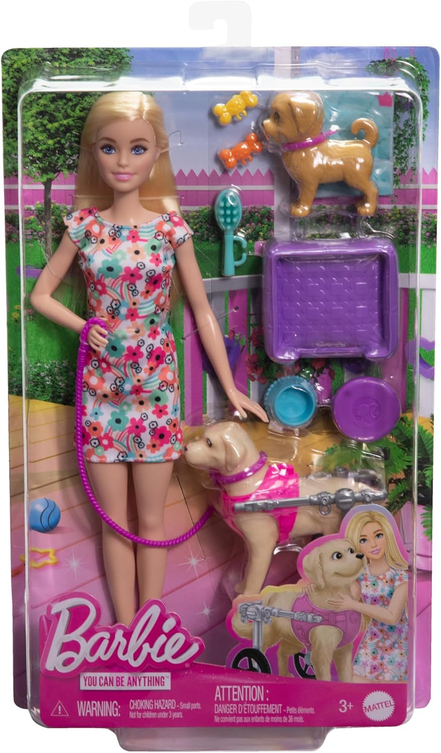 Barbie Doll with 2 Toy Dogs & Pet Accessories - Wheelchair-Inclusive Playset for Ages 3+ 6