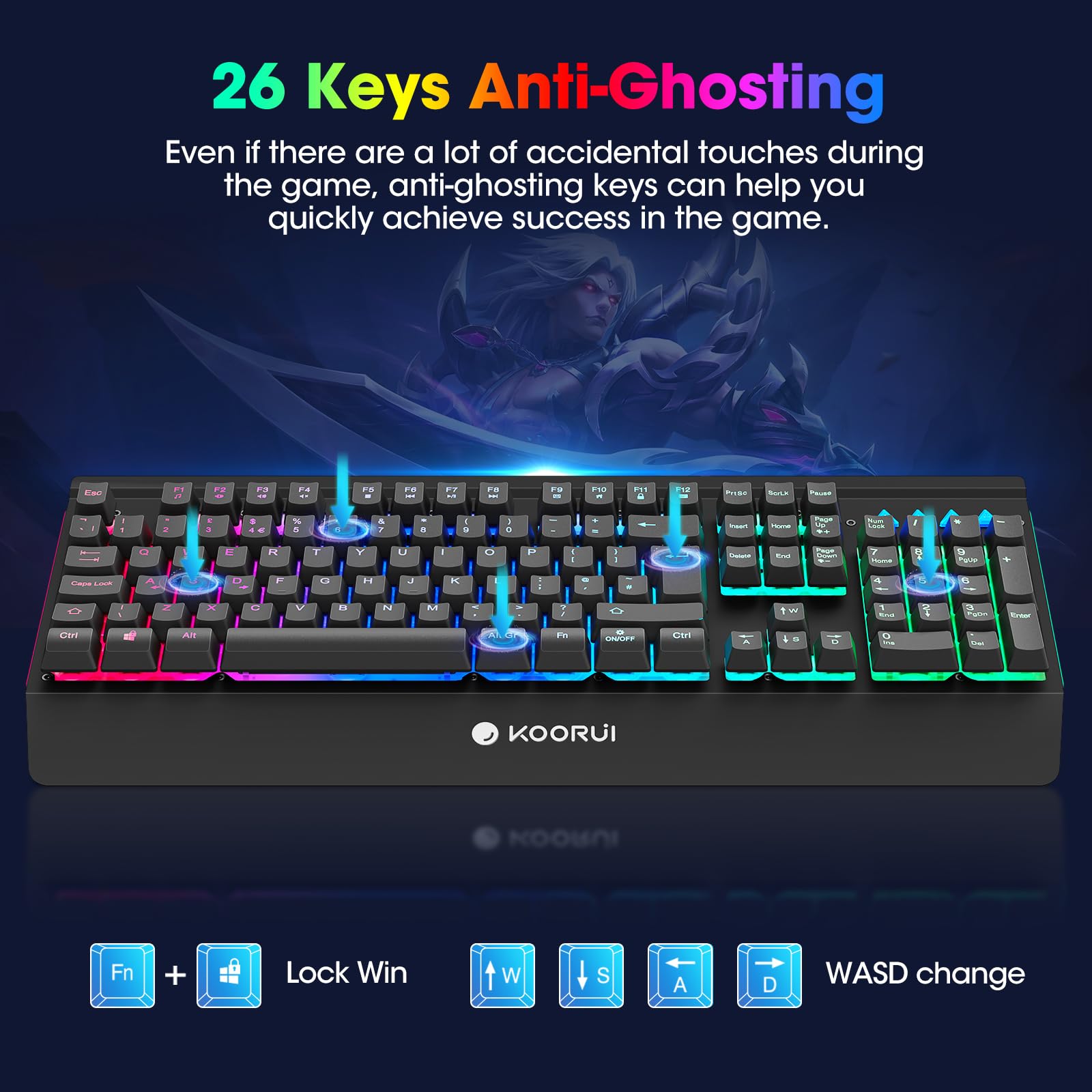 KOORUI Gaming Keyboard - Wired Mechanical Tactile Switch RGB Backlit 104-Key PC & Mac 4