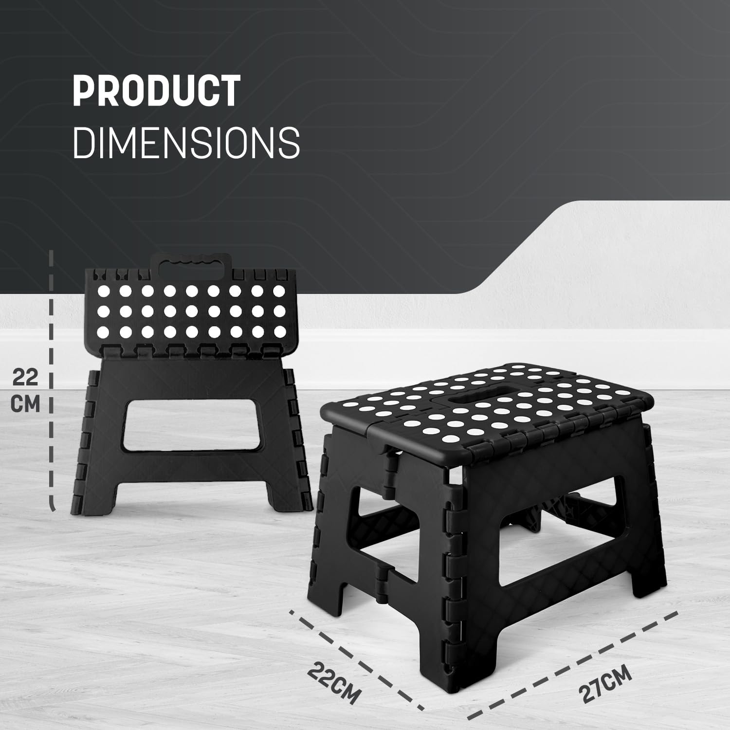 KEPLIN 9 Inch Heavy Duty Folding Step Stool | Plastic | Black | 150kg Capacity 2
