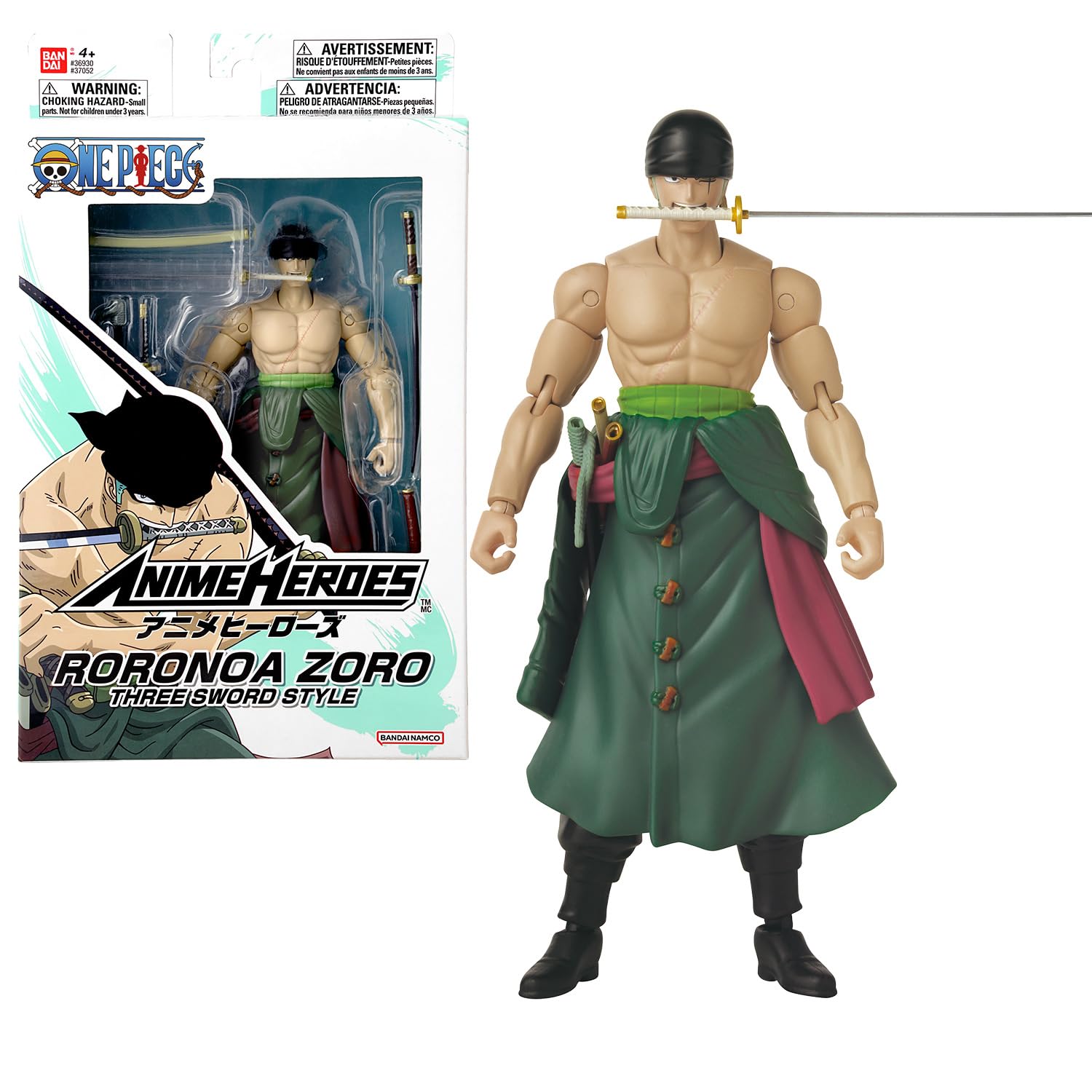BANDAI Anime Heroes One Piece Roronoa Zoro 3 Swords Style Action Figure | 17cm Articulated Figure