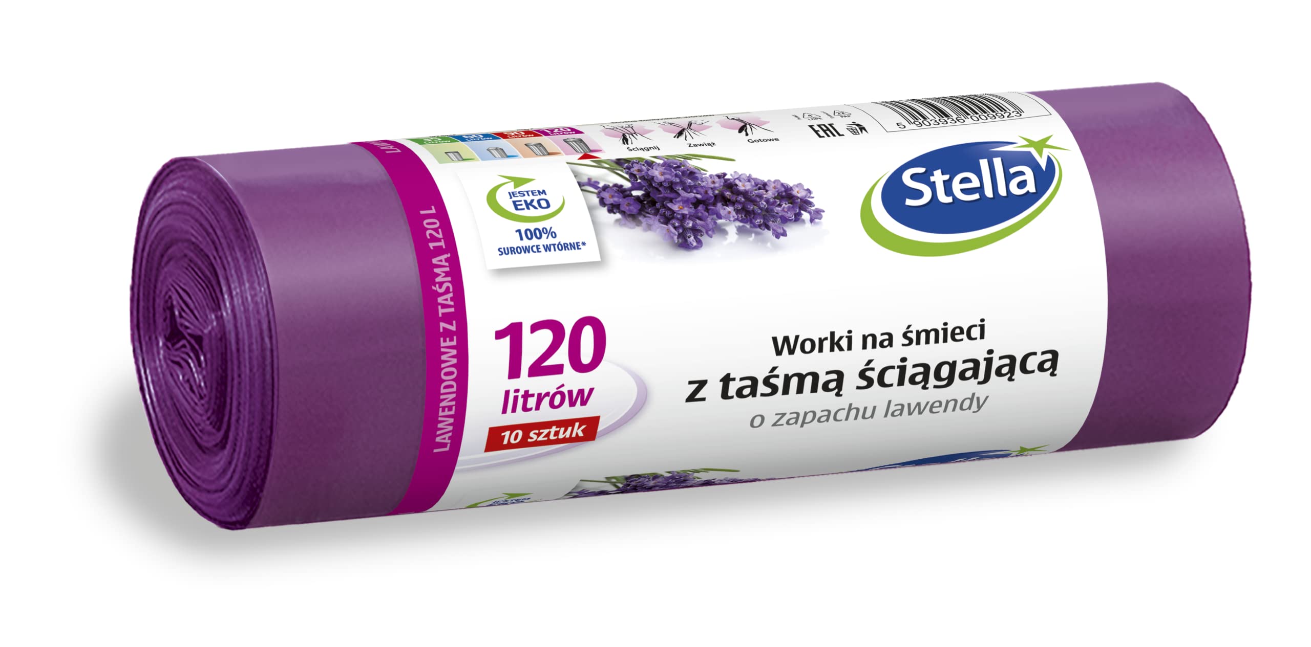 Stella Bin Liners with Drawstring, 120 L, Pack of 10, Lavender Fragrance 1