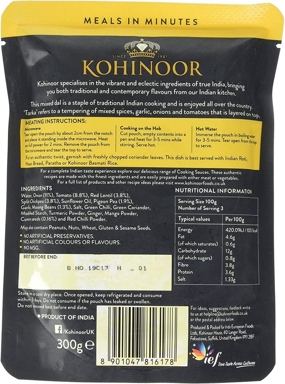 Kohinoor Dal Tarka Lentils, 300g - Pre-Seasoned Mixed Lentils with Indian Spices 3