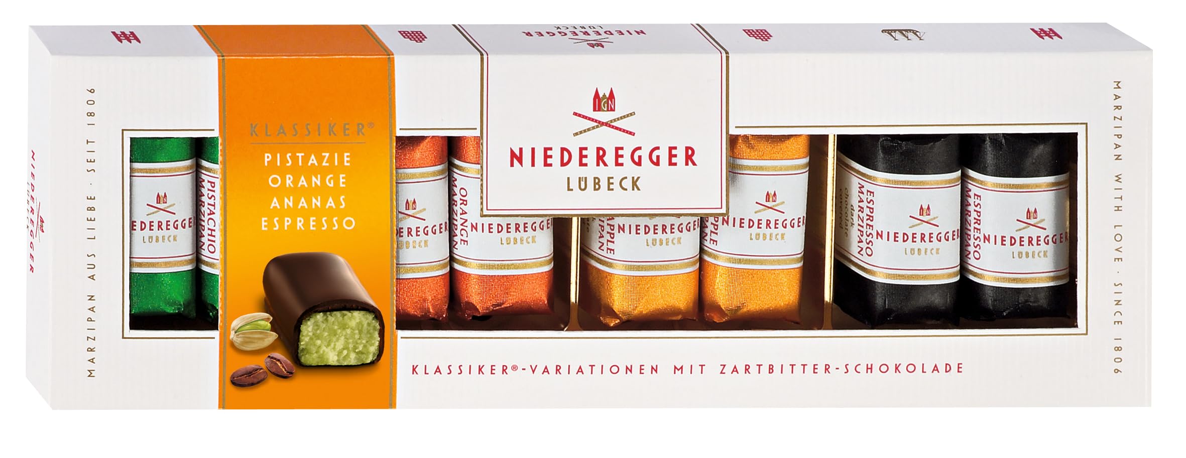 Niederegger Dark Chocolate Covered Marzipan Mini Loaves Gift Box | 8 Flavors | 100g