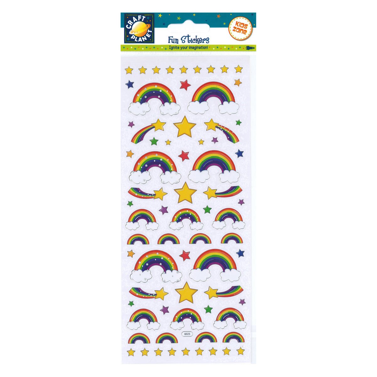 Craft Planet Fun Stickers - Assorted Rainbow Stickers for Kids, Arts & Crafts, Scrapbooking, Party Favors