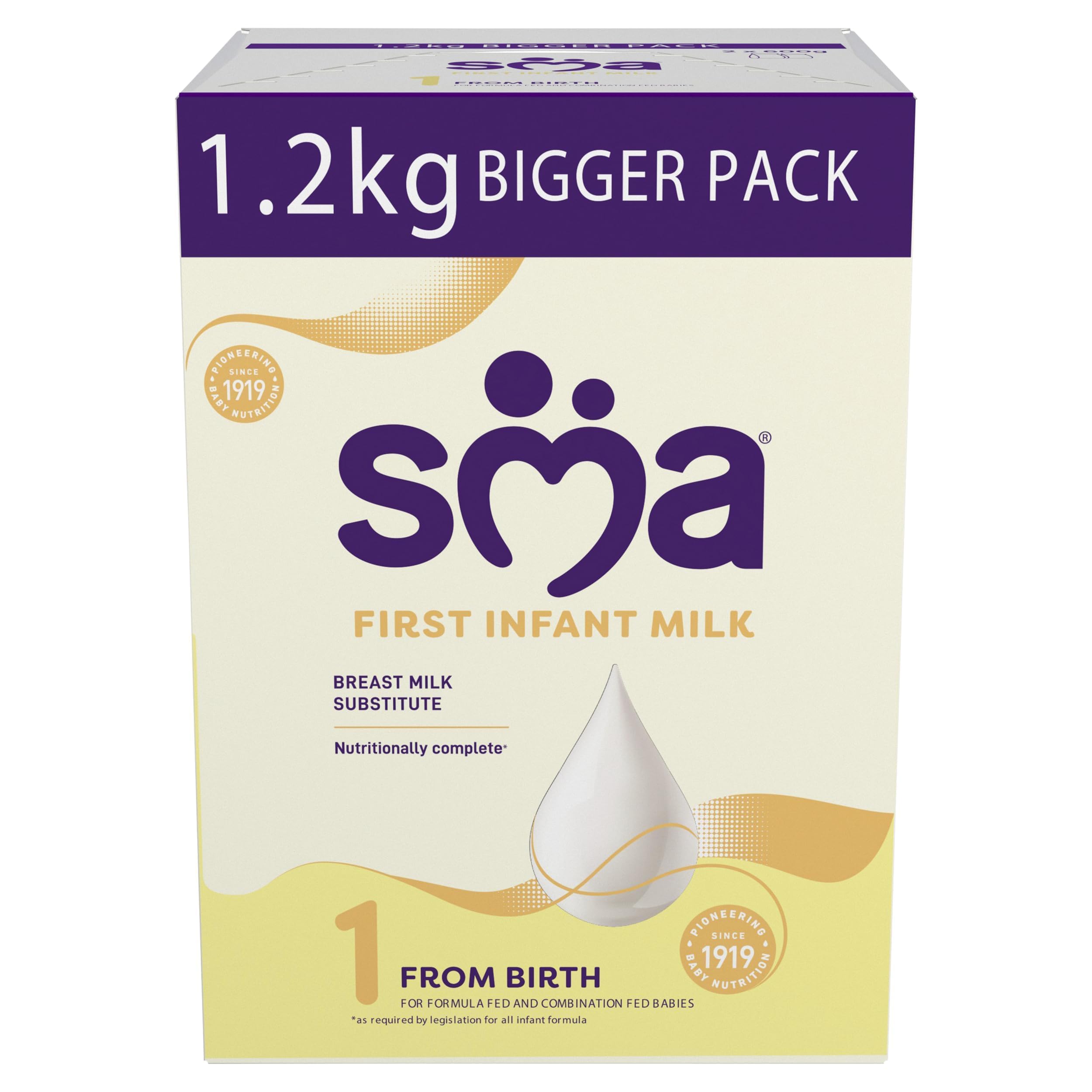 SMA First Infant Baby Milk Formula Powder - From Birth, 1.2kg, Halal Certified, No Palm Oil