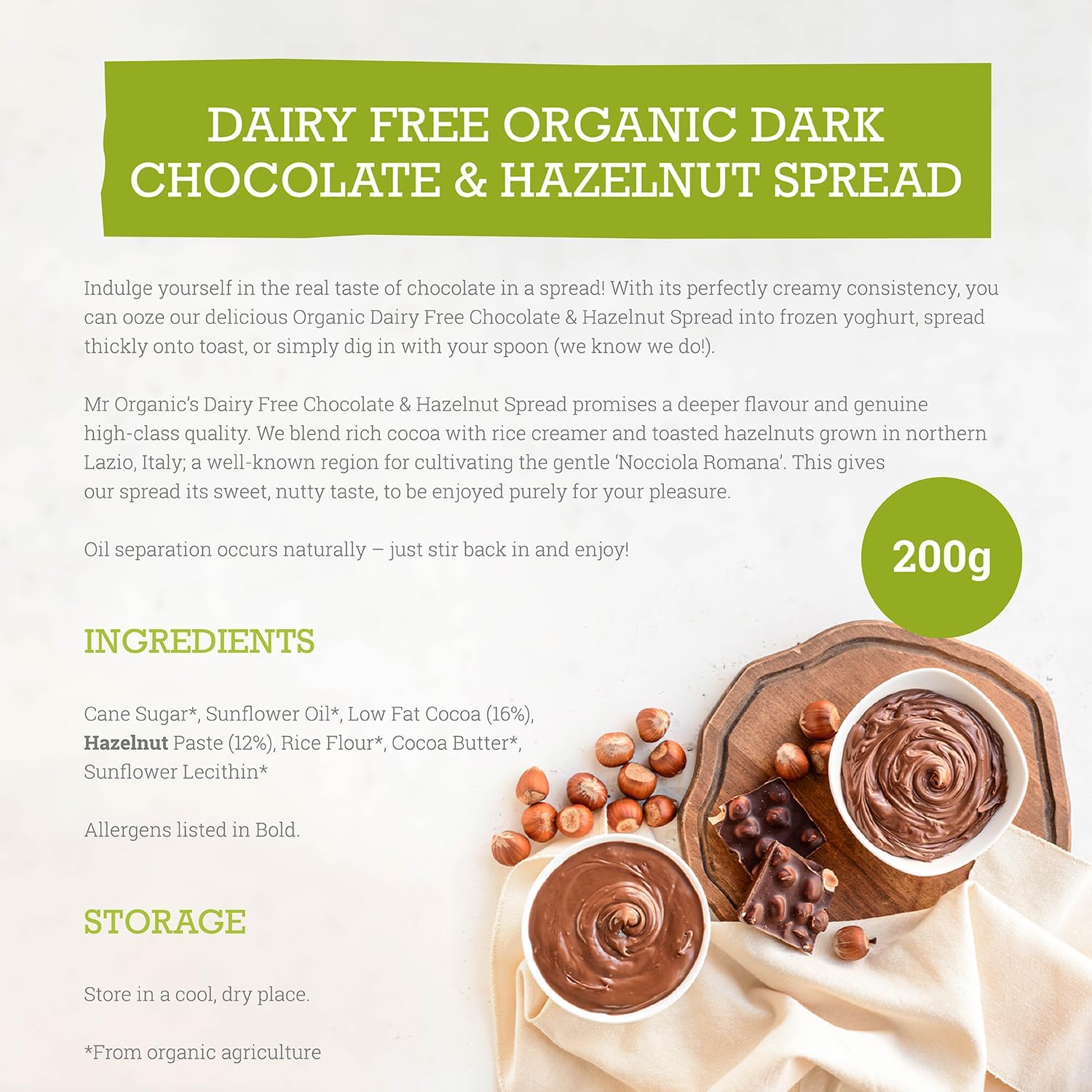Mr Organic - Organic Dark Chocolate & Hazelnut Spread 200g 4