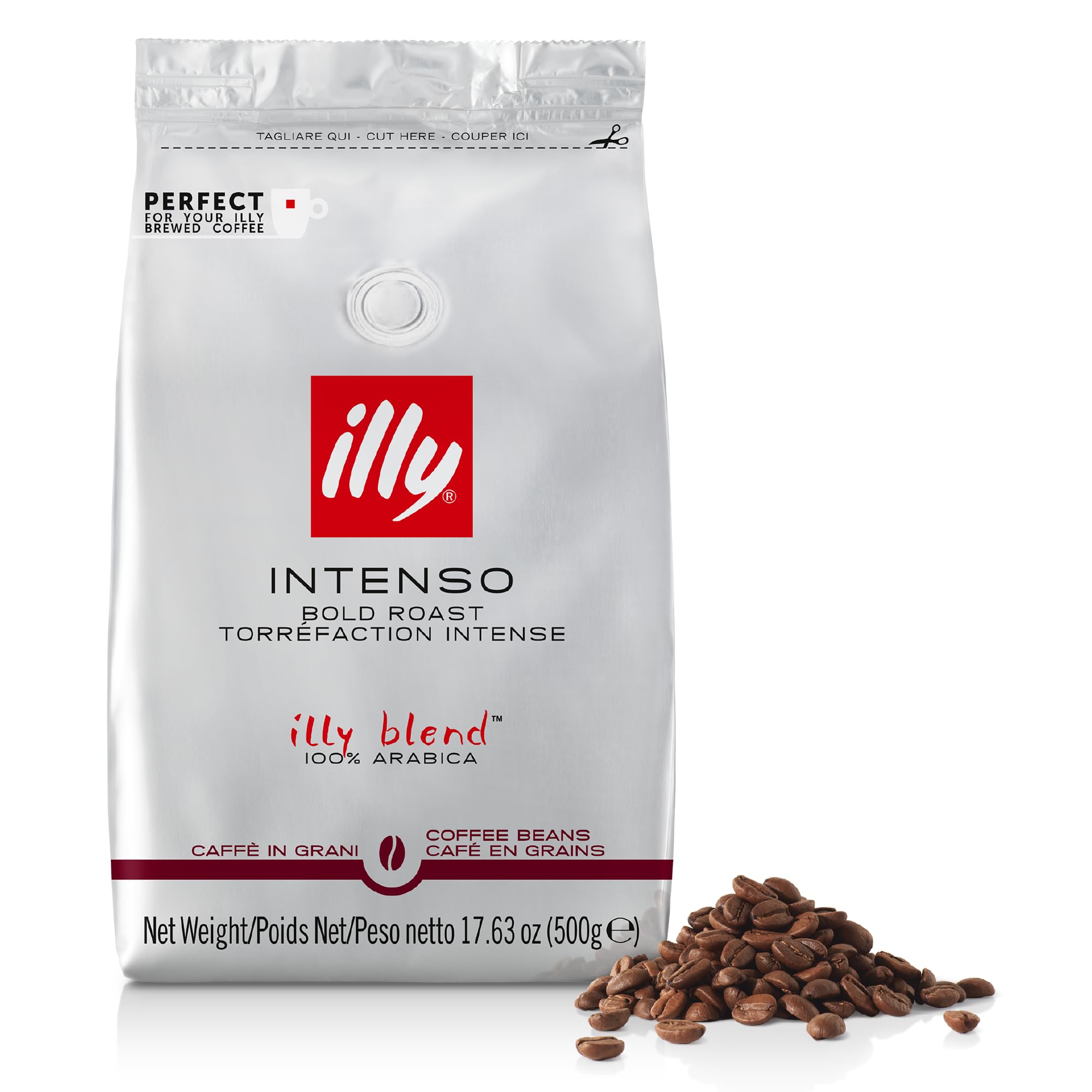 illy Intenso Whole Bean Coffee - 100% Arabica Dark Roast - 500g Refill Pouch