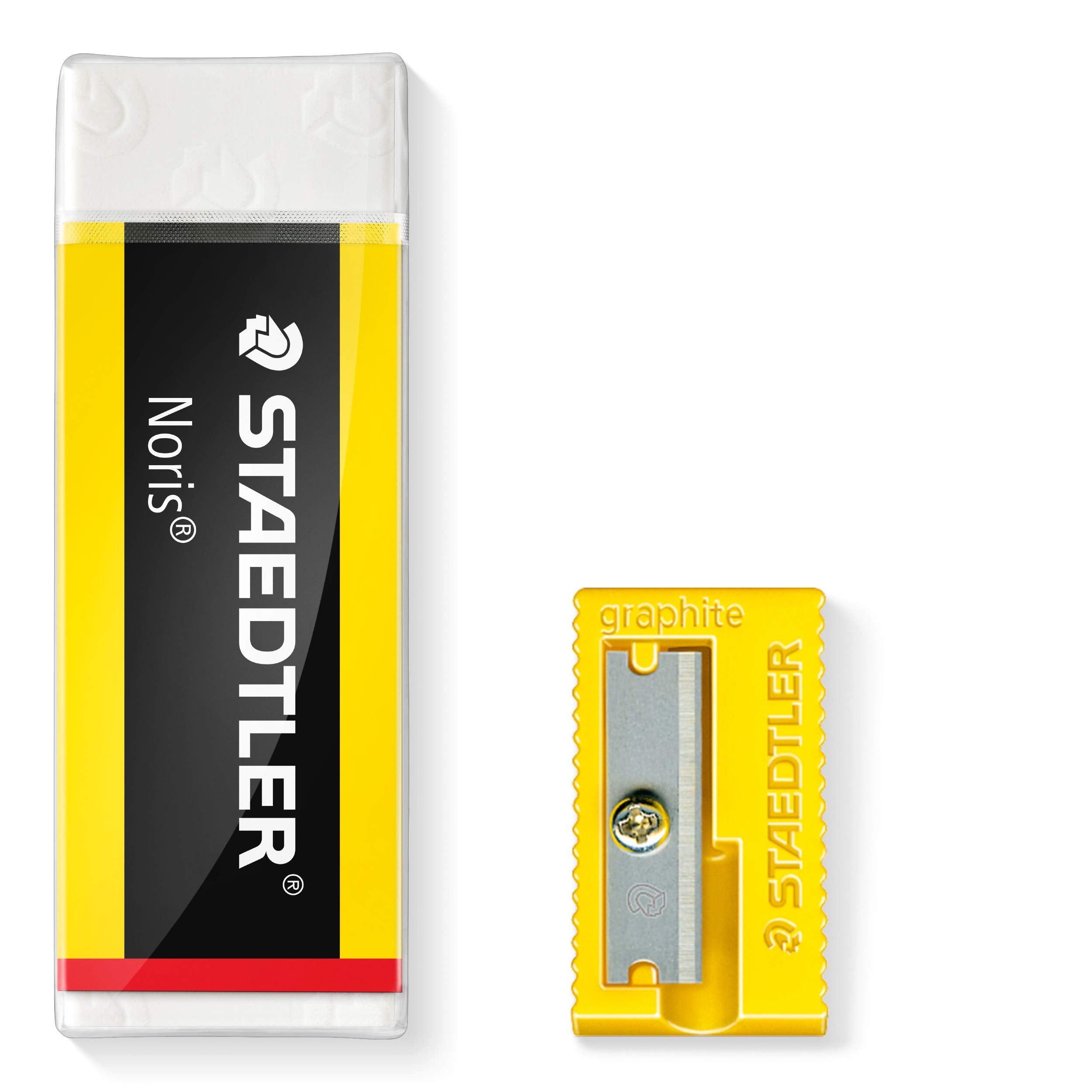 STAEDTLER Noris Cube Eraser & Plastic Sharpener Set - Latex & Phthalate-Free | 65x23x13mm Eraser