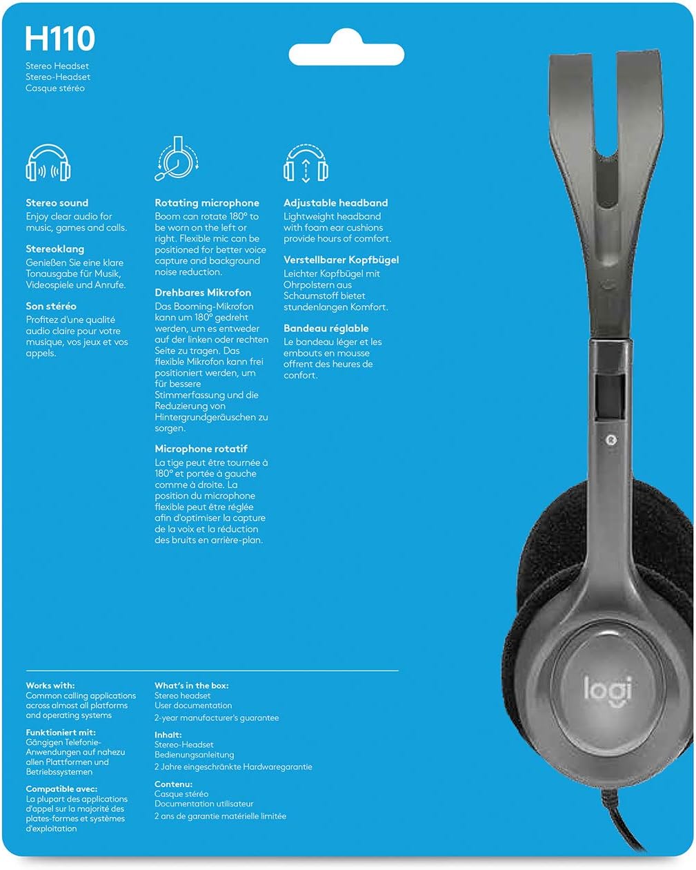 Logitech H110 Wired Stereo Headset with Noise-Cancelling Microphone for Gaming, Music, and Calls 6
