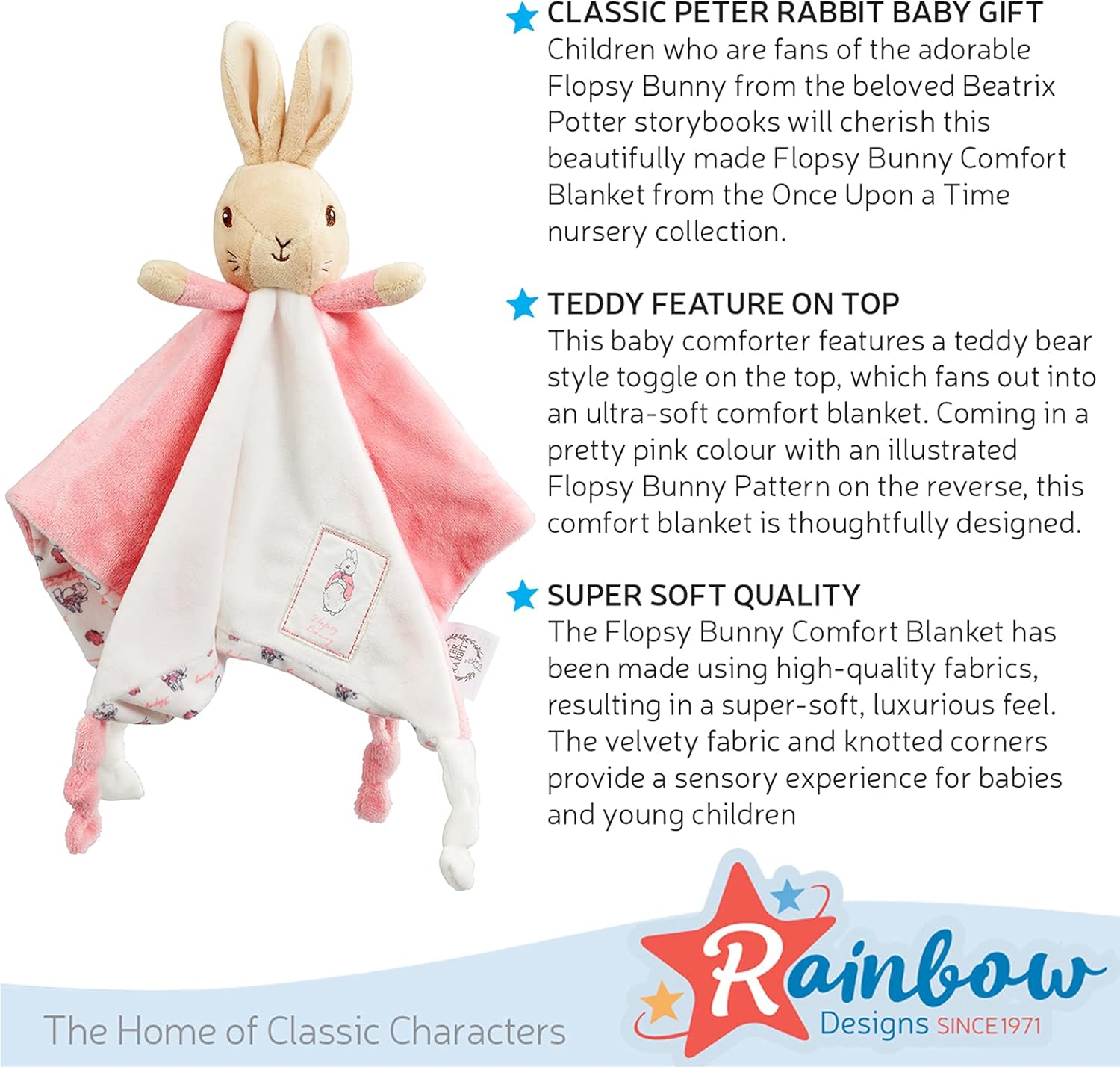 Beatrix Potter Flopsy Bunny Comfort Blanket - Plush Teddy & Soft Pink Baby Comforter 7