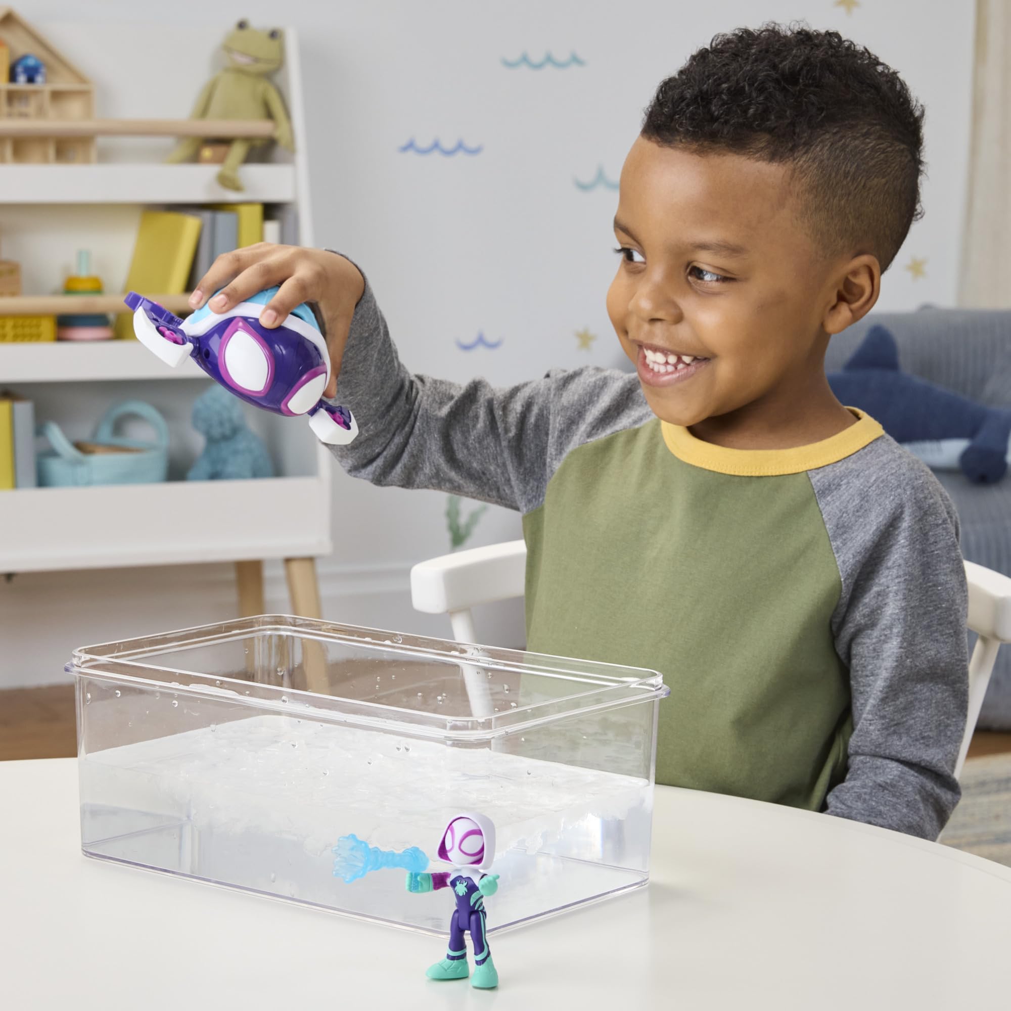 Spidey and His Amazing Friends Marvel Water-Webs Ghost Turtle Submarine Toy - Color-Change Eyes & Action Figure Playset 4