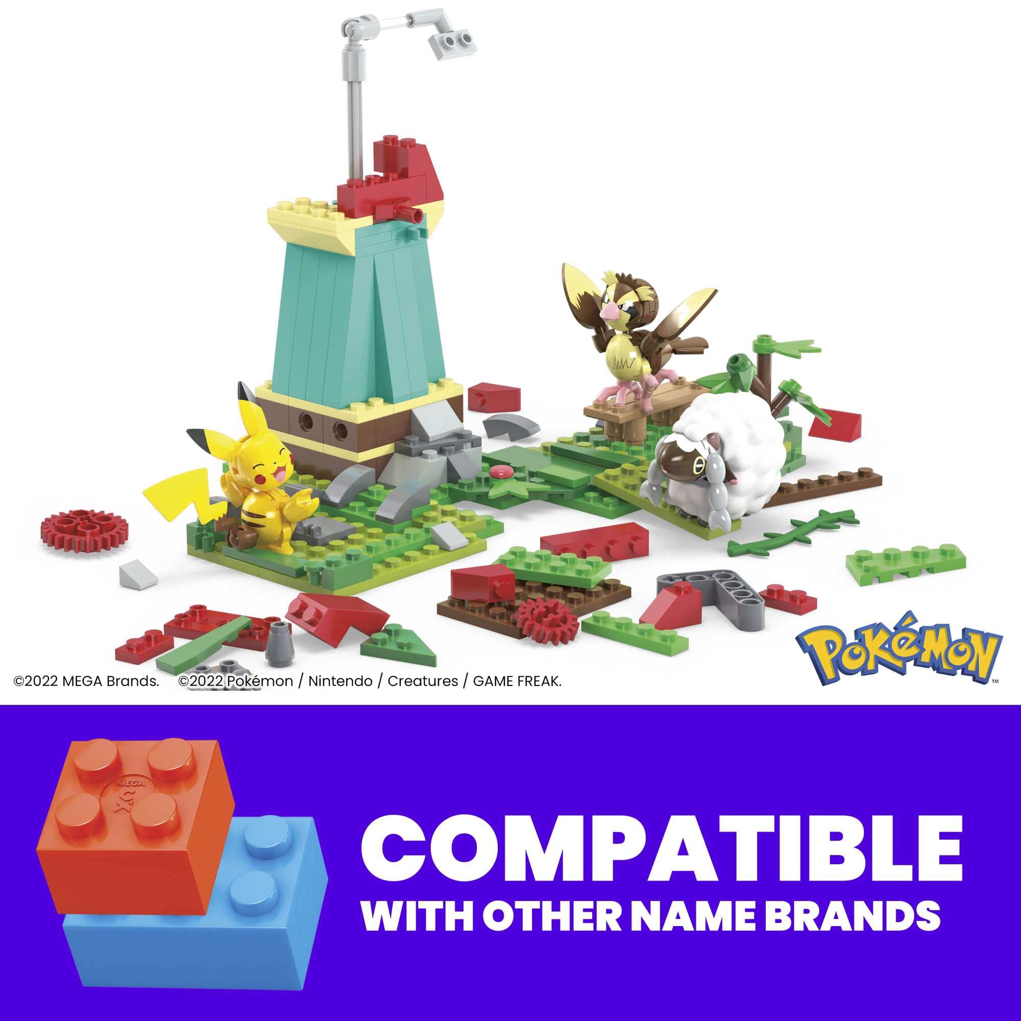 MEGA Pokémon Kids Building Toys - 240-Piece Countryside Windmill with Motion Brick, Pikachu, Pidgey & Wooloo Figures 7