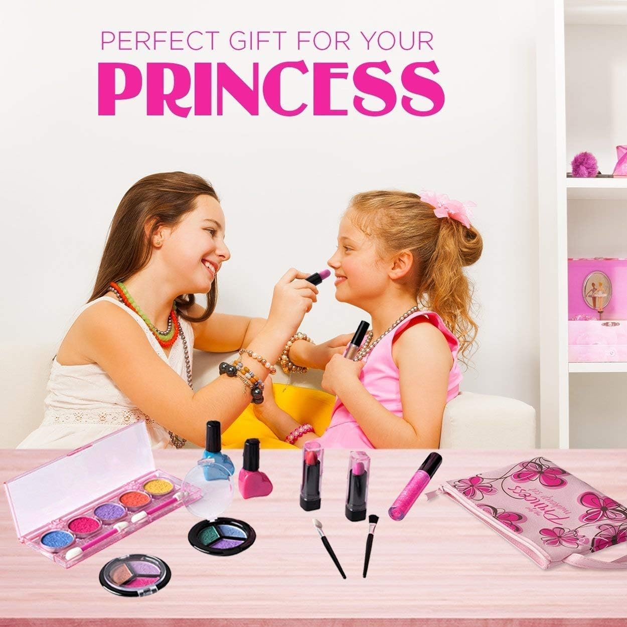 Playkidz My First Princess Washable Real Makeup Set in Pink Floral Cosmetic Bag 3
