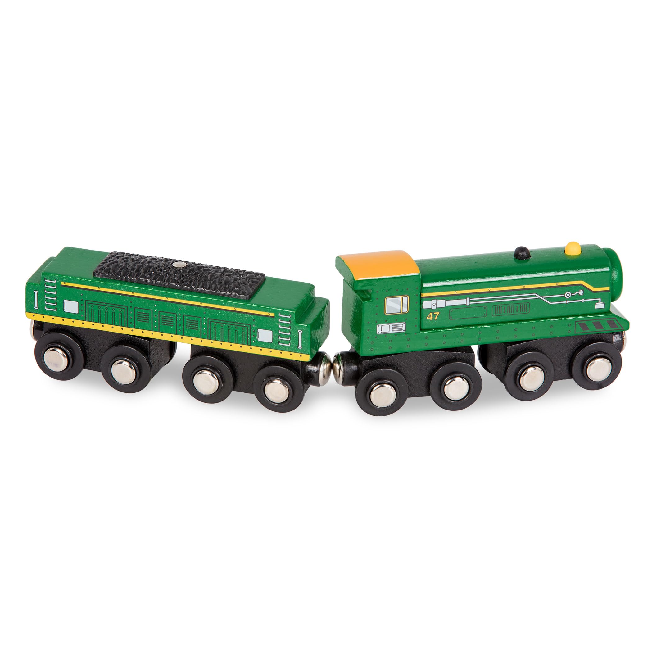 Battat Wooden Magnetic Train Set - 6-Piece Locomotive & Freight Car Playset for Ages 3+ 6