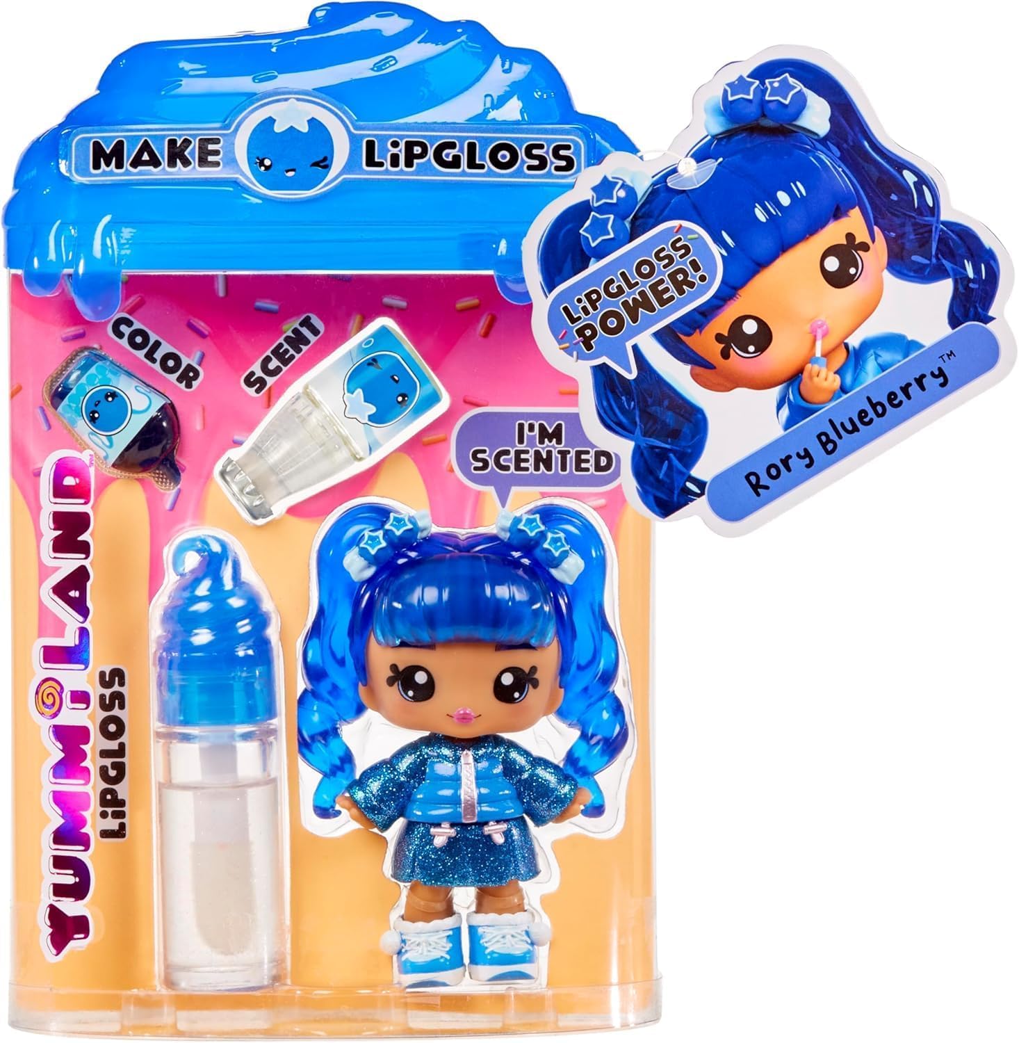 Yummiland Lipgloss Doll - Rory Blueberry - Scented DIY Lipgloss Kit for Kids Ages 4+ 5