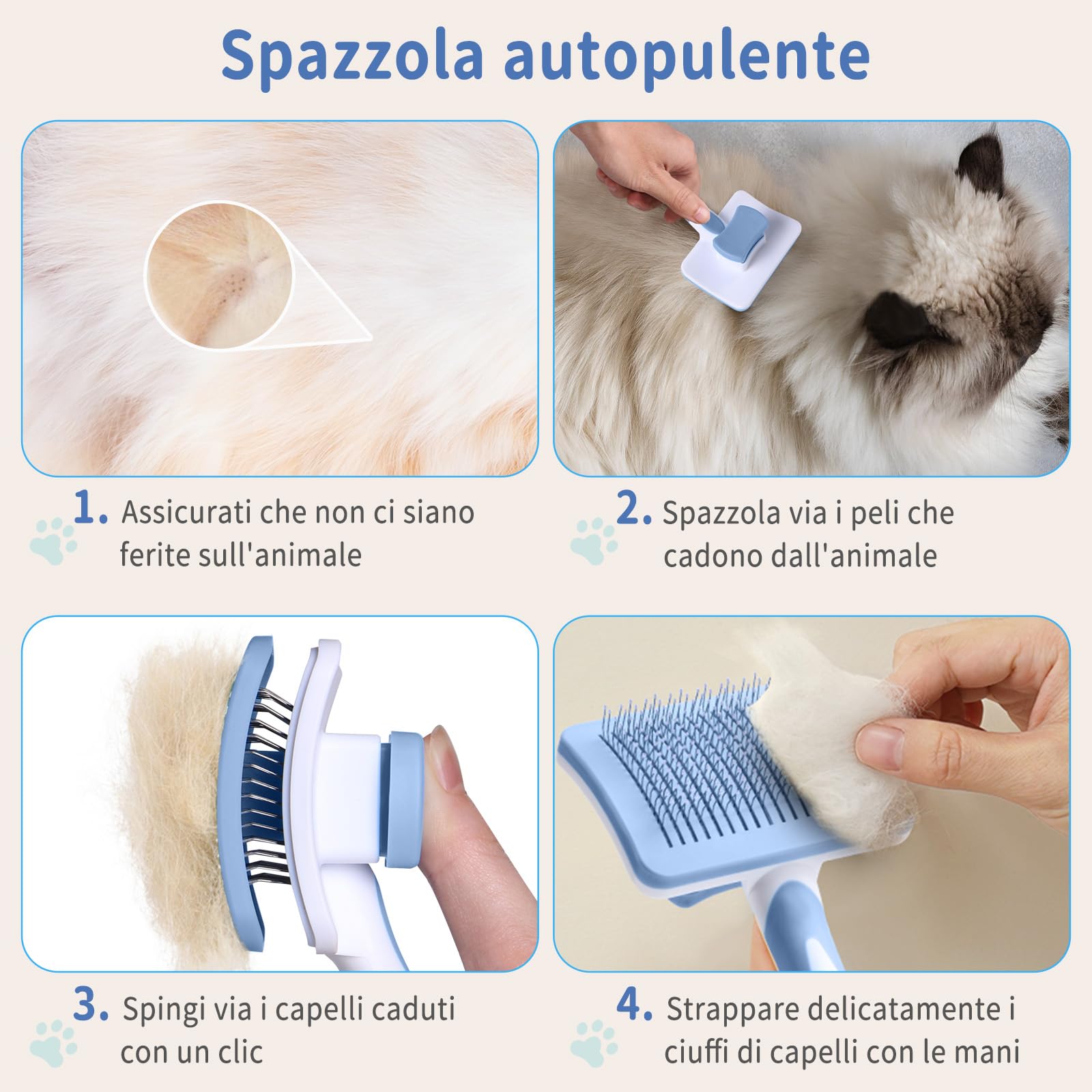 Vinabo Self-Cleaning Pet Brush for Dogs and Cats | Stainless Steel Bristles | Blue 3