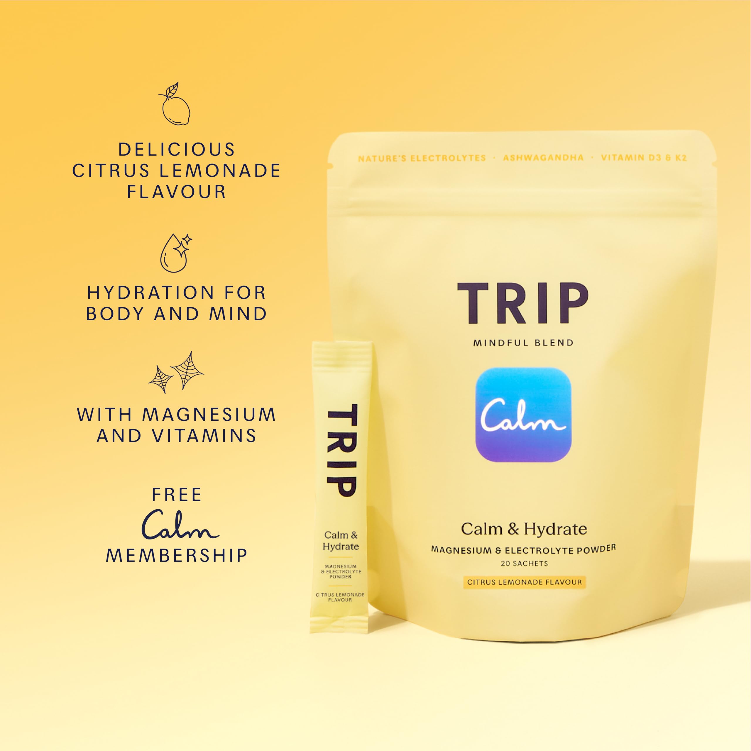 TRIP Calm & Hydrate Electrolyte + Magnesium Powder Citrus Lemonade | On-The-Go Sachets 7