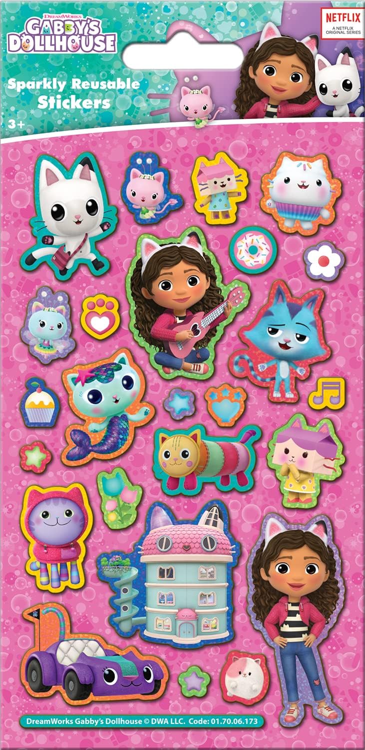 Gabby's Dollhouse Sparkly Reusable Stickers - Foiled Reusable Sticker Pack for Kids