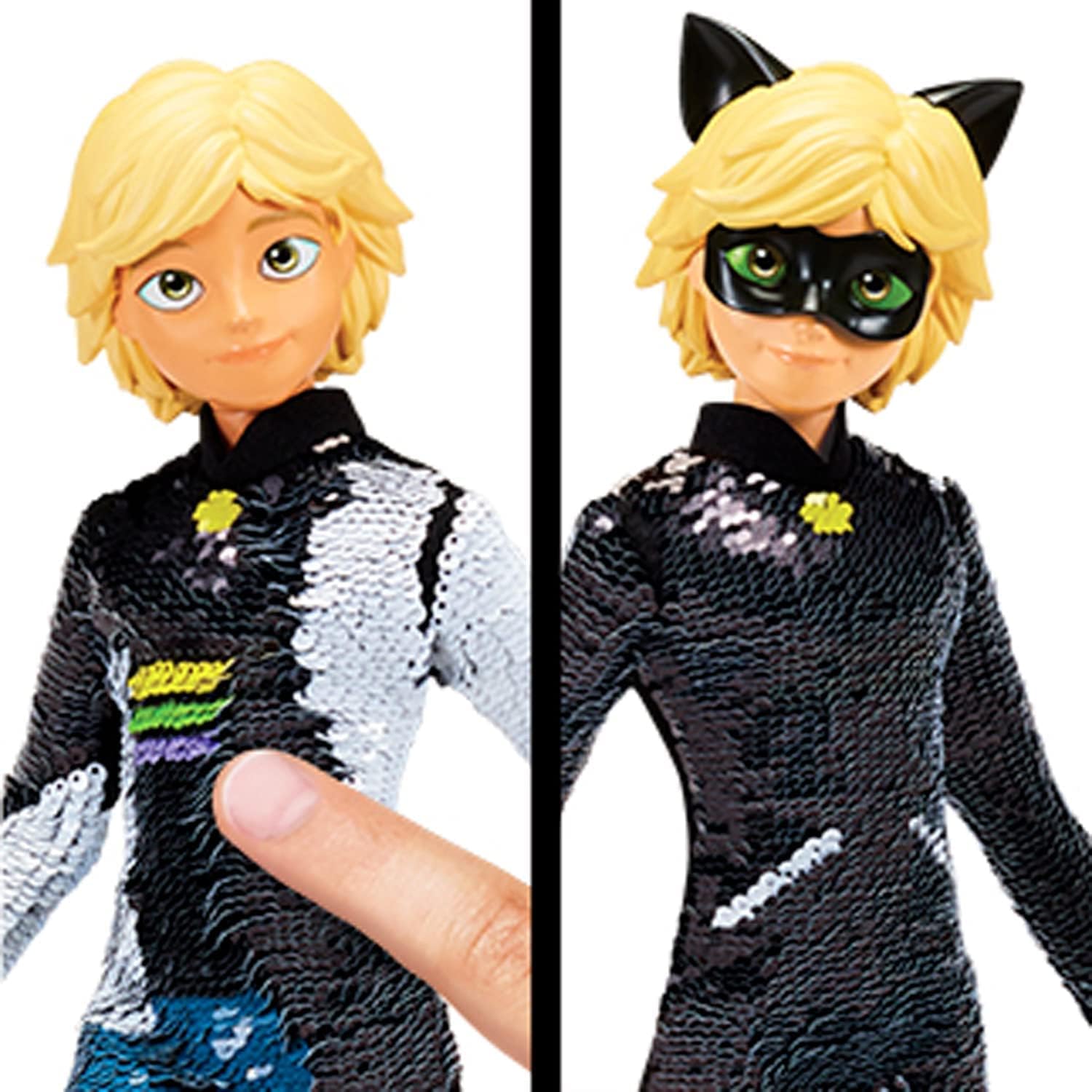 Bandai Miraculous Cat Noir Fashion Flip Doll - 26cm Articulated Action Figure with Reversible Sequins 16