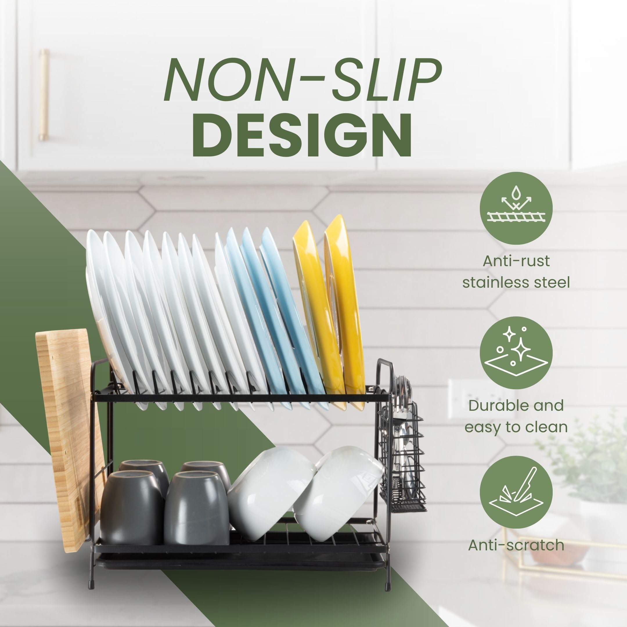 Coselena Multifunctional 2-Tier Stainless Steel Dish Drainer Rack | Rust Resistant | Black 2