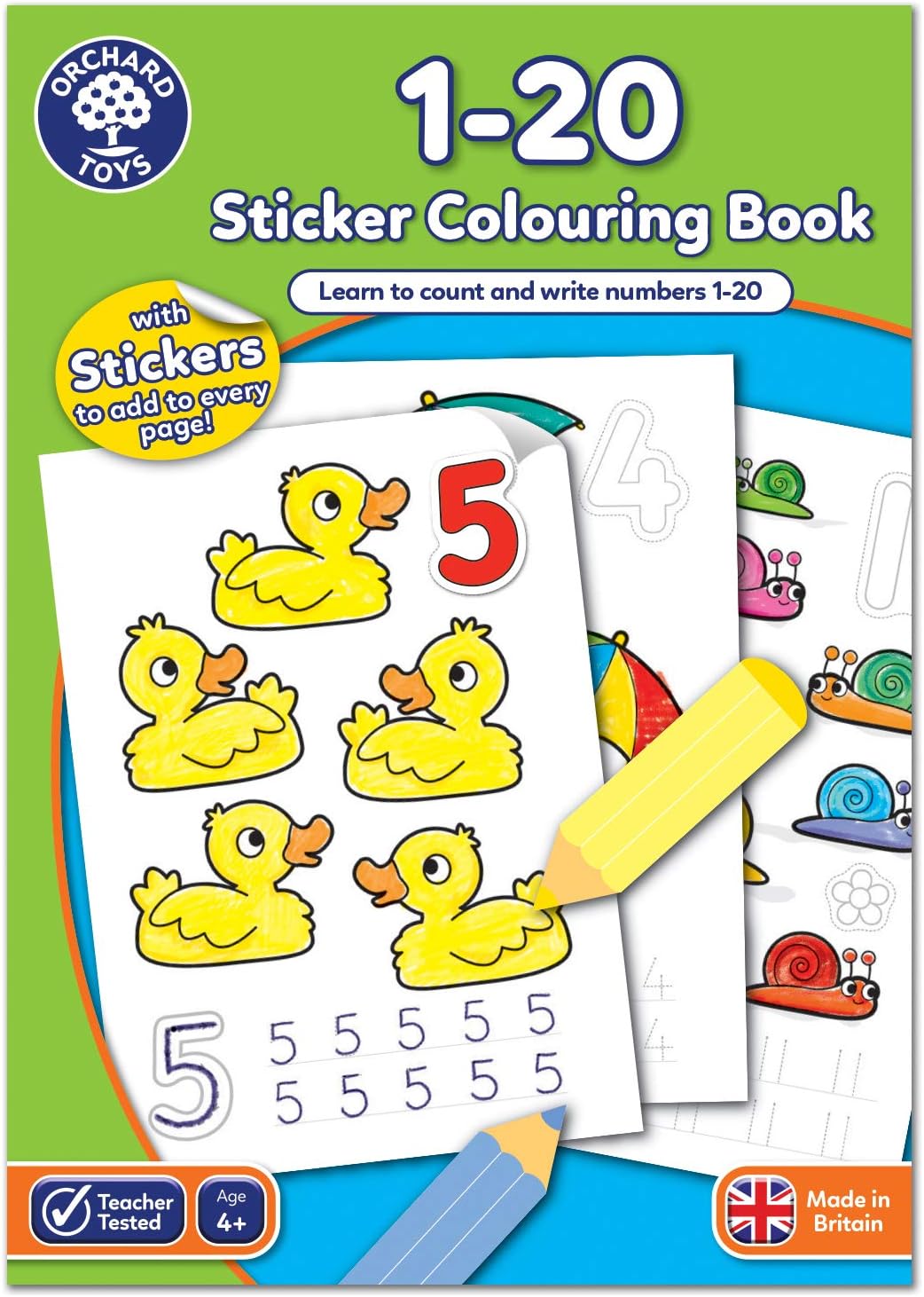 Orchard Toys 1-20 Sticker Colouring Book - Trace and Write Numbers 1-20 - 4 Years +