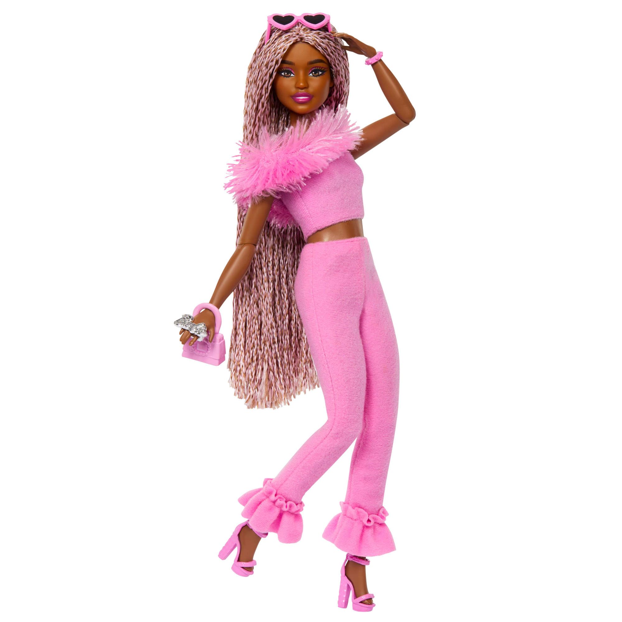 Barbie Deluxe Style Doll #4 in Barbiecore Pink and Brown Braids with Fashion Outfit and Accessories