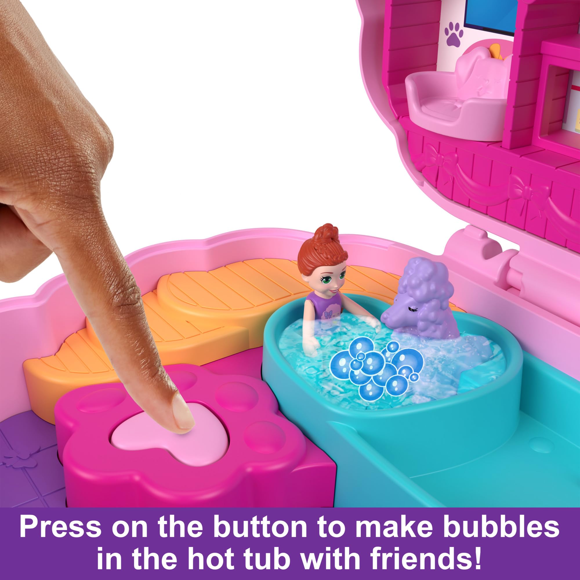 Polly Pocket Groom & Glam Poodle Compact Playset - Water Play & Color-Change Features, Ages 4+ 5