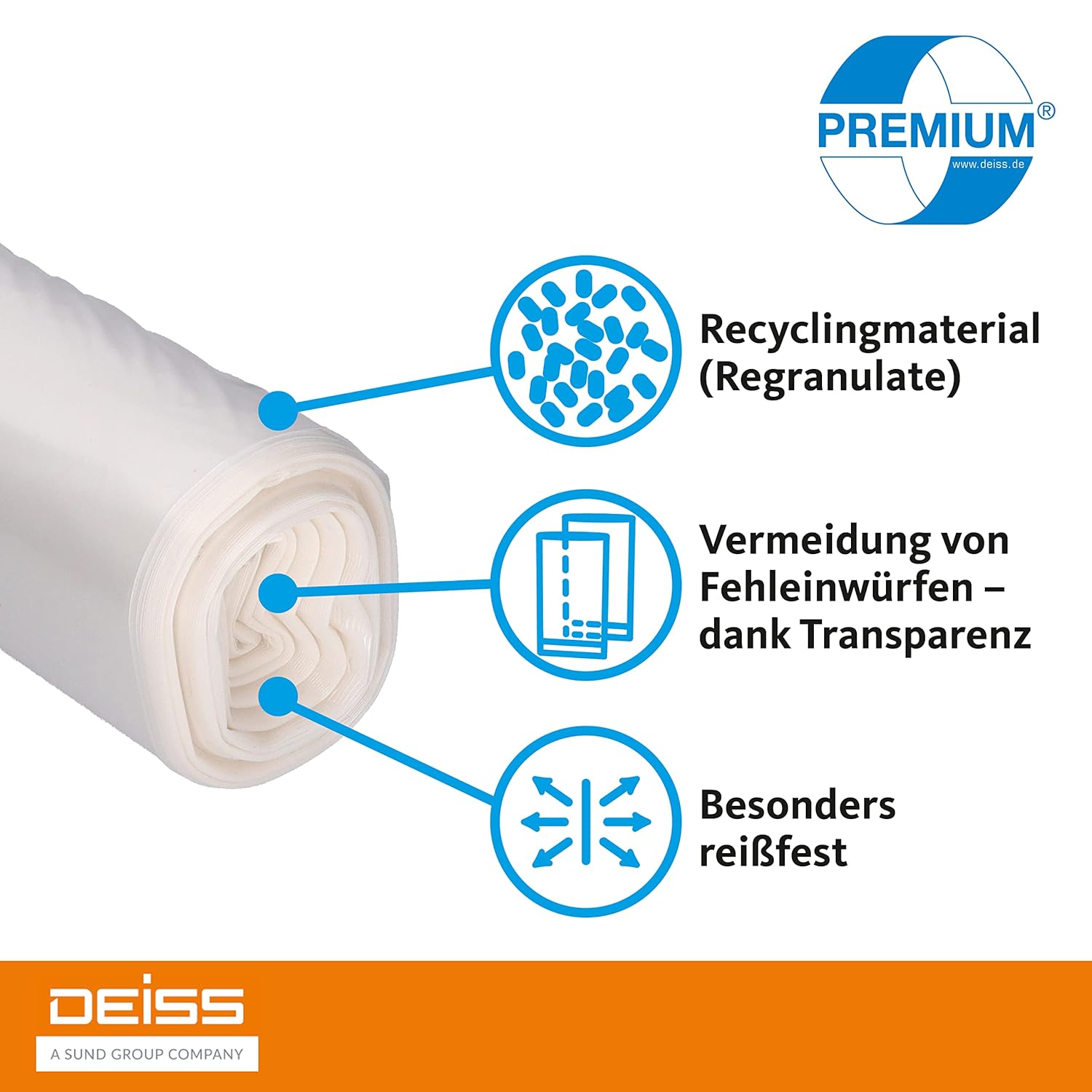 Deiss Premium Transparent Bin Bags Type 60, 120L - Clear Rubbish Bags 700 x 1100 mm 3