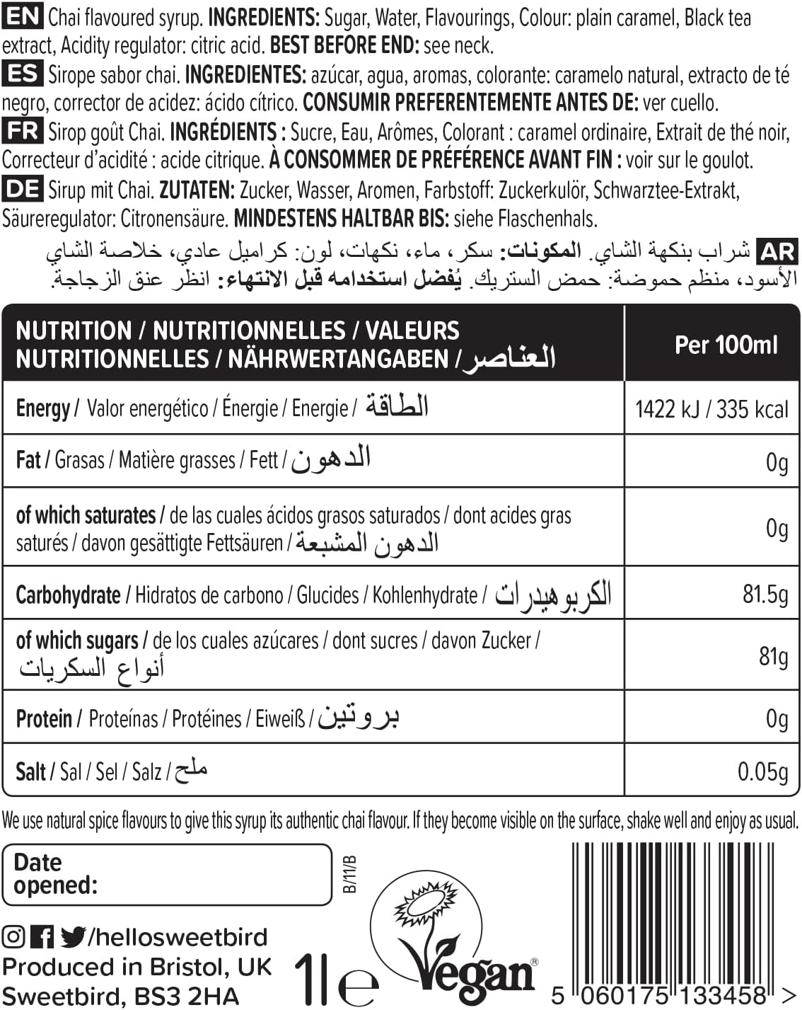 Sweetbird Chai Syrup | 1 Litre | Aromatic Spiced Tea Syrup with Cinnamon, Cardamom & Ginger 7