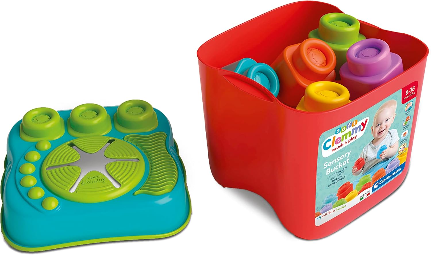 Clementoni 17807 Sensory Bucket - Soft Building Blocks for 6 Months+ 3