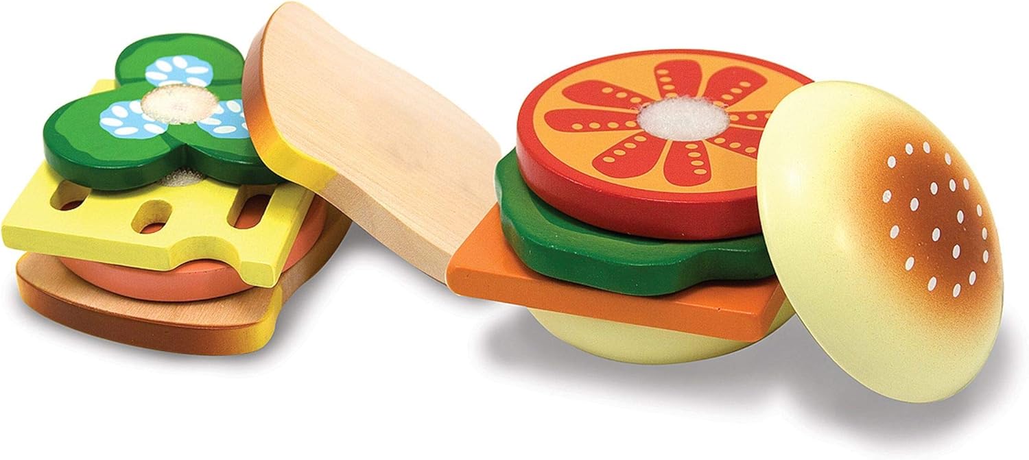 Melissa & Doug Wooden Sandwich Making Set - Pretend Play Food Kit for Ages 3+ 5