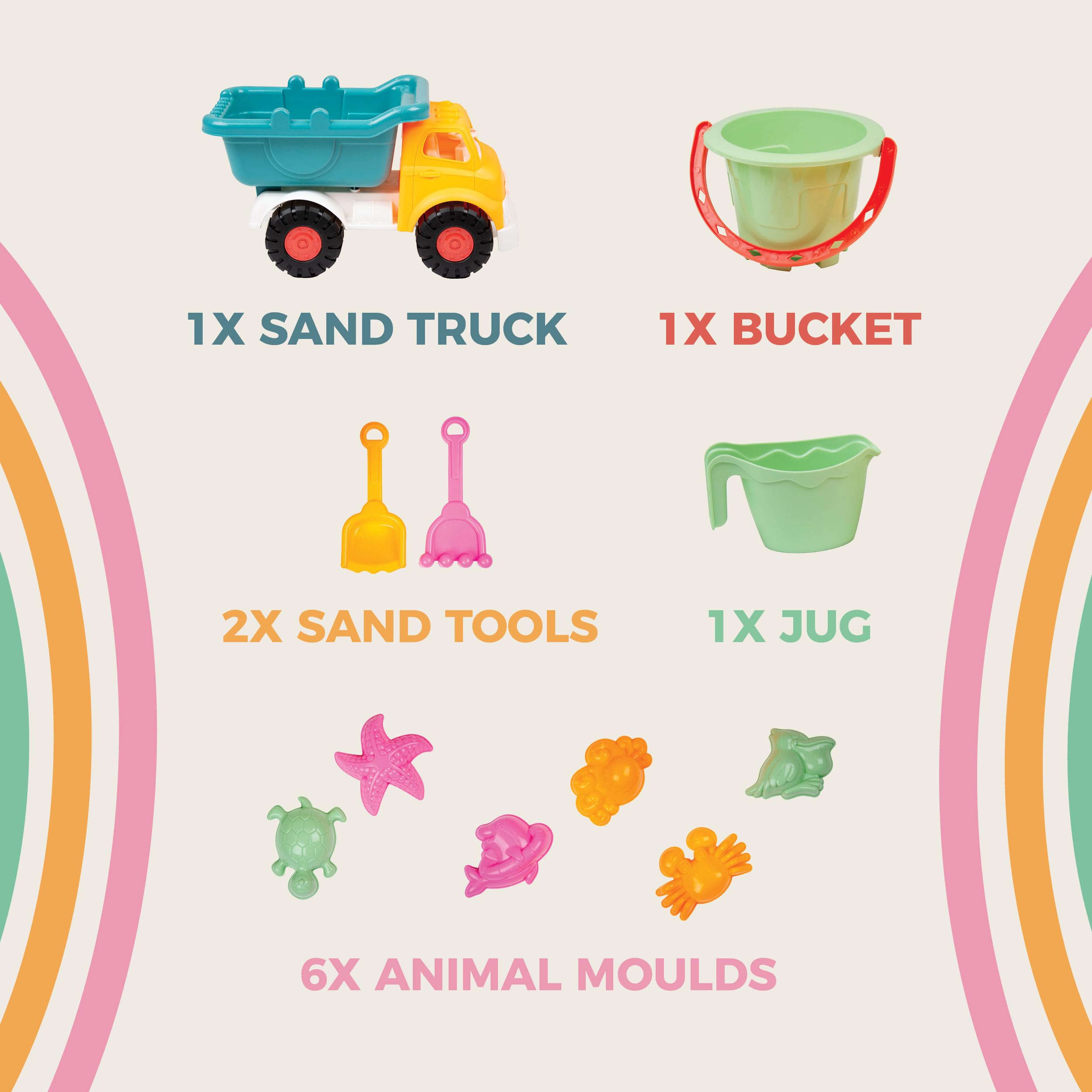 Activo Sand Truck & Accessories Set - 11-Piece Outdoor Playset for Toddlers 18 Months+