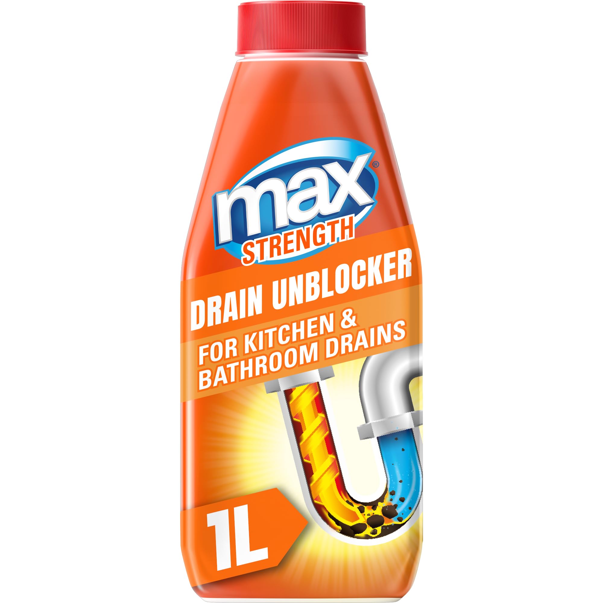 Max - Strength Drain Unblocker 1L Heavy Duty Liquid for Sink, Toilet & Shower