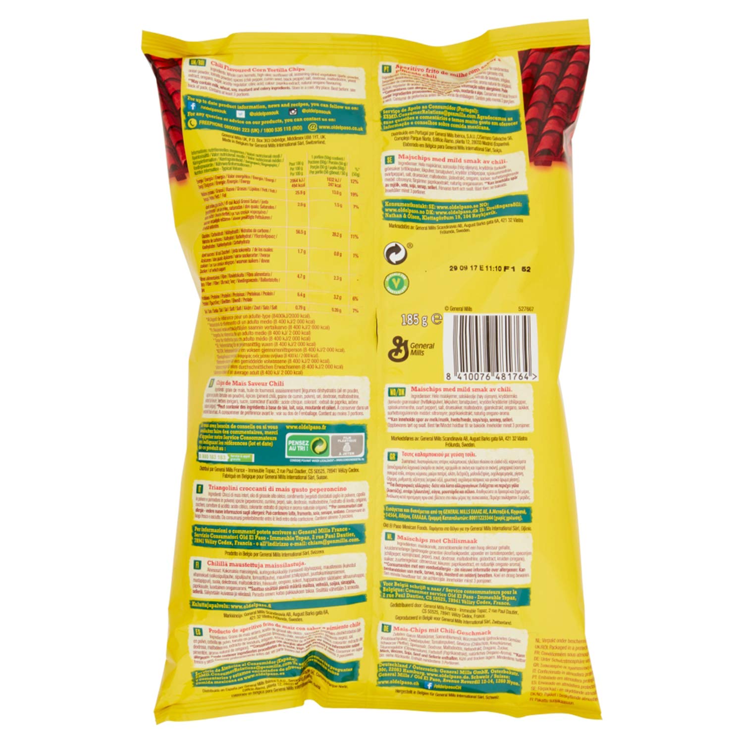 Old El Paso Gluten Free Crunchy Chilli Tortilla Chips 185g (Pack of 5)