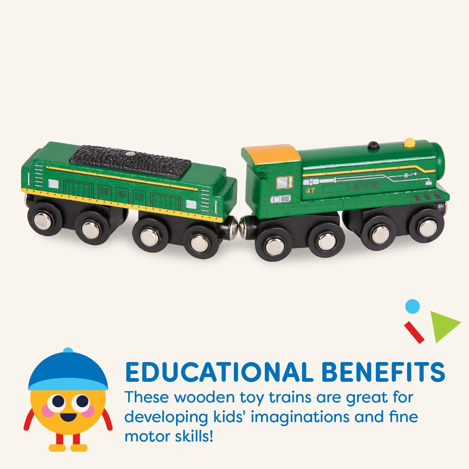 Battat Wooden Magnetic Train Set - 6-Piece Locomotive & Freight Car Playset for Ages 3+ 8