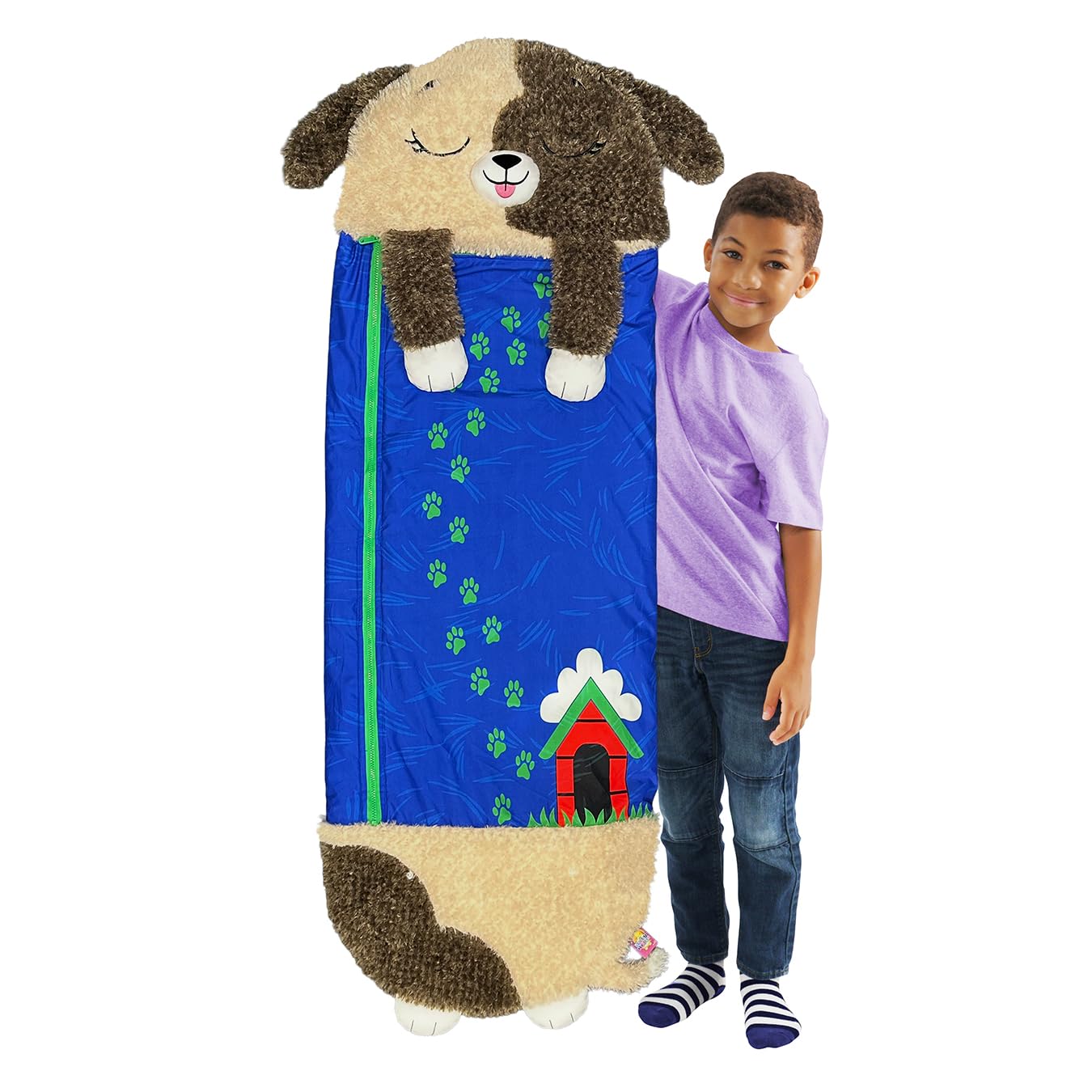 Happy Nappers Kids Sleeping Bag - Brown Dog - 2-in-1 Plush Toy & Sleeping Bag for Unisex Youth 12