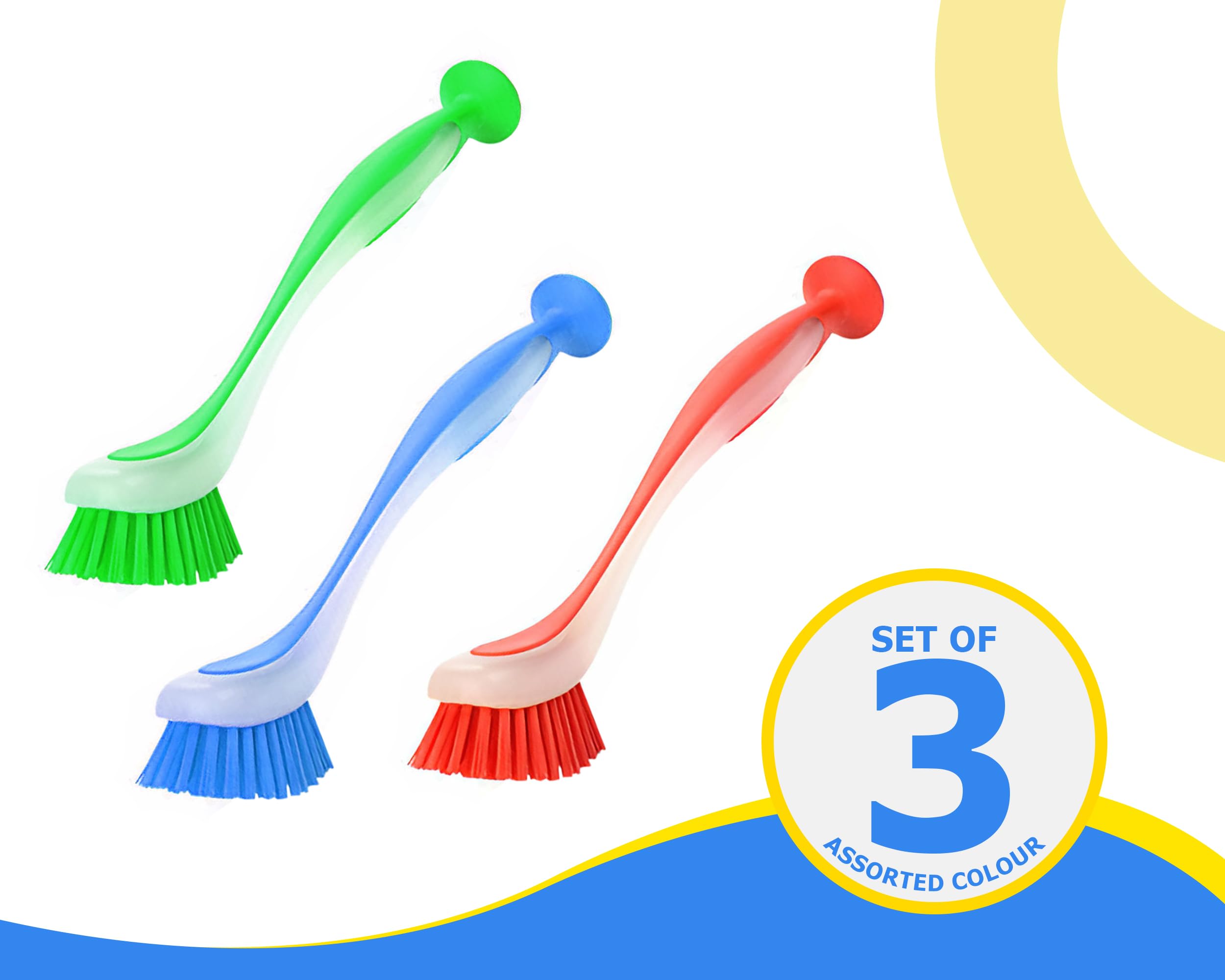 Zuvo - Plastic Long Handled Scrubbing Suction Cup Brush for Dish Wash 4