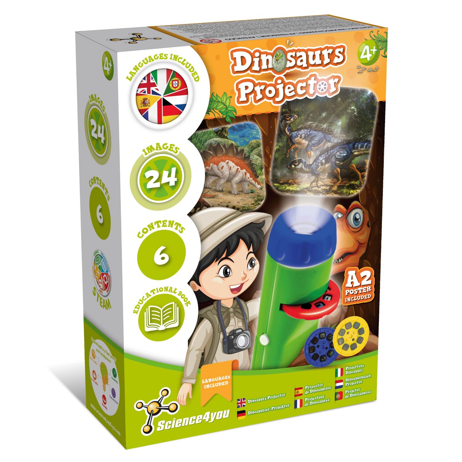 Science4you Dinosaur Torch Projector - Educational Dinosaur Toys for Kids 4+ Years