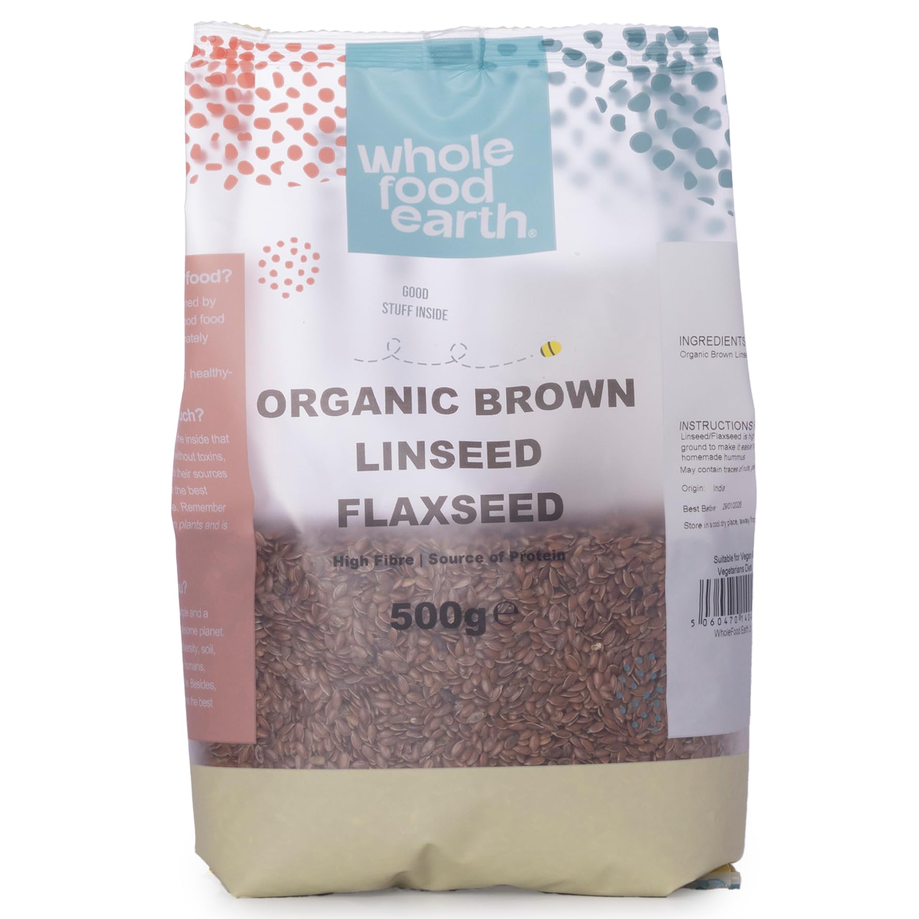 Wholefood Earth Organic Brown Linseed/Flaxseed - Raw, GMO Free | 500g
