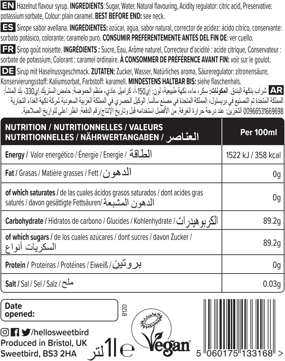 Sweetbird Hazelnut Syrup | 1 Litre | Natural Flavouring | Vegan Friendly 8